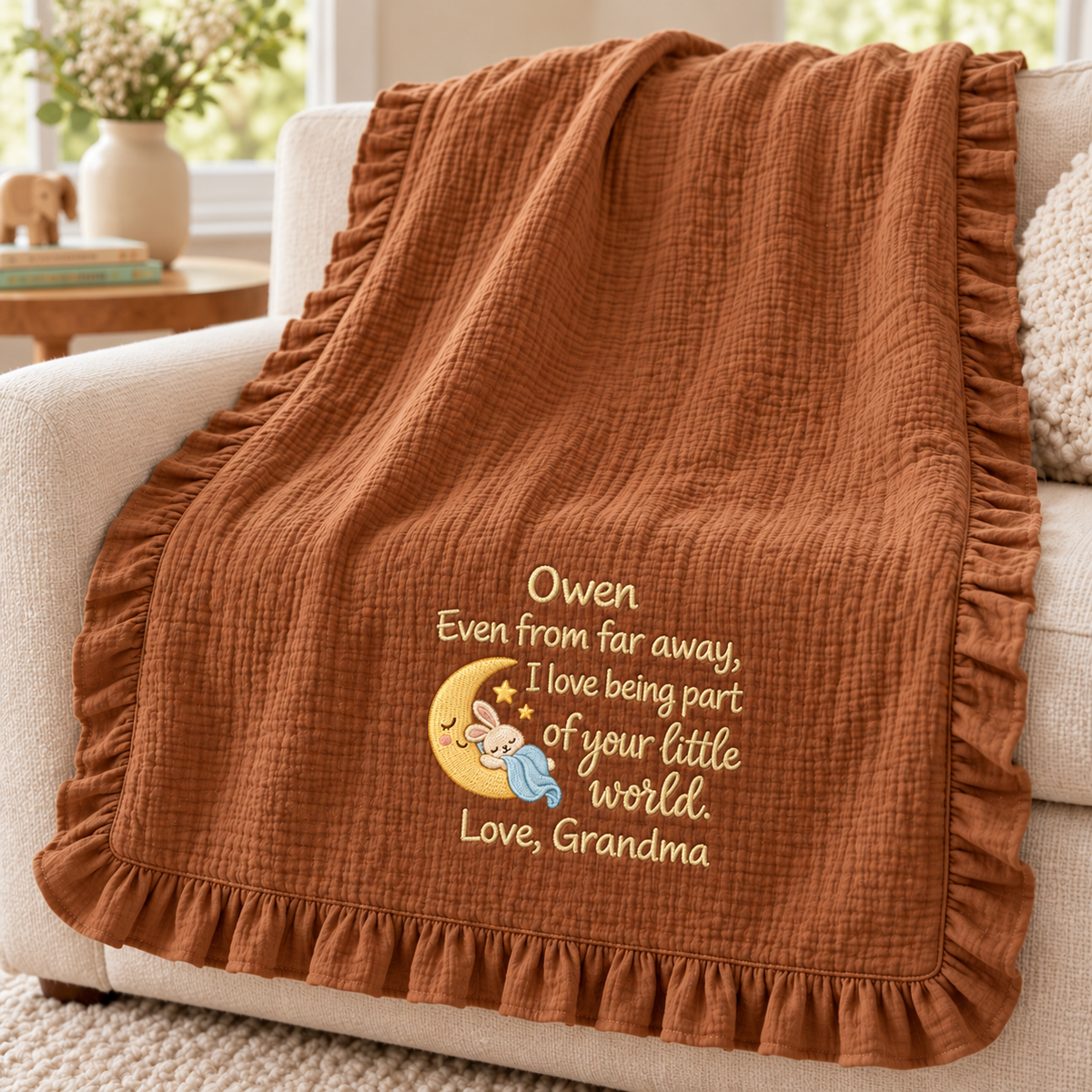 Hand in Hand Love Mommy Muslin Blanket | 1st Christmas Embroidered Keepsake Gift
