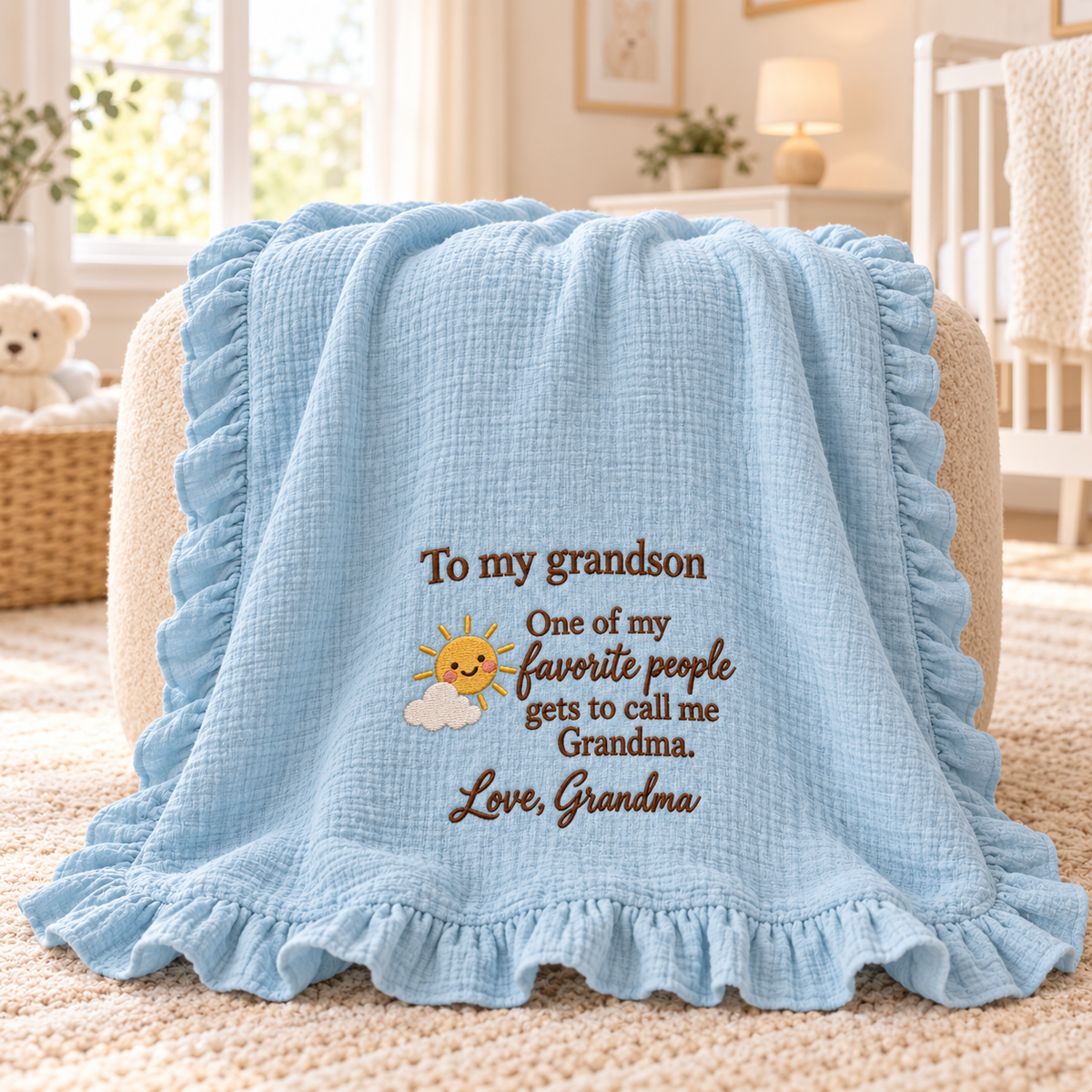 One of My Favorite People Grandma Muslin Blanket | Personalized Grandson Keepsake Gift