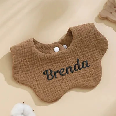 Custom Name Baby Bib – Embroidered Muslin Drool Bib
