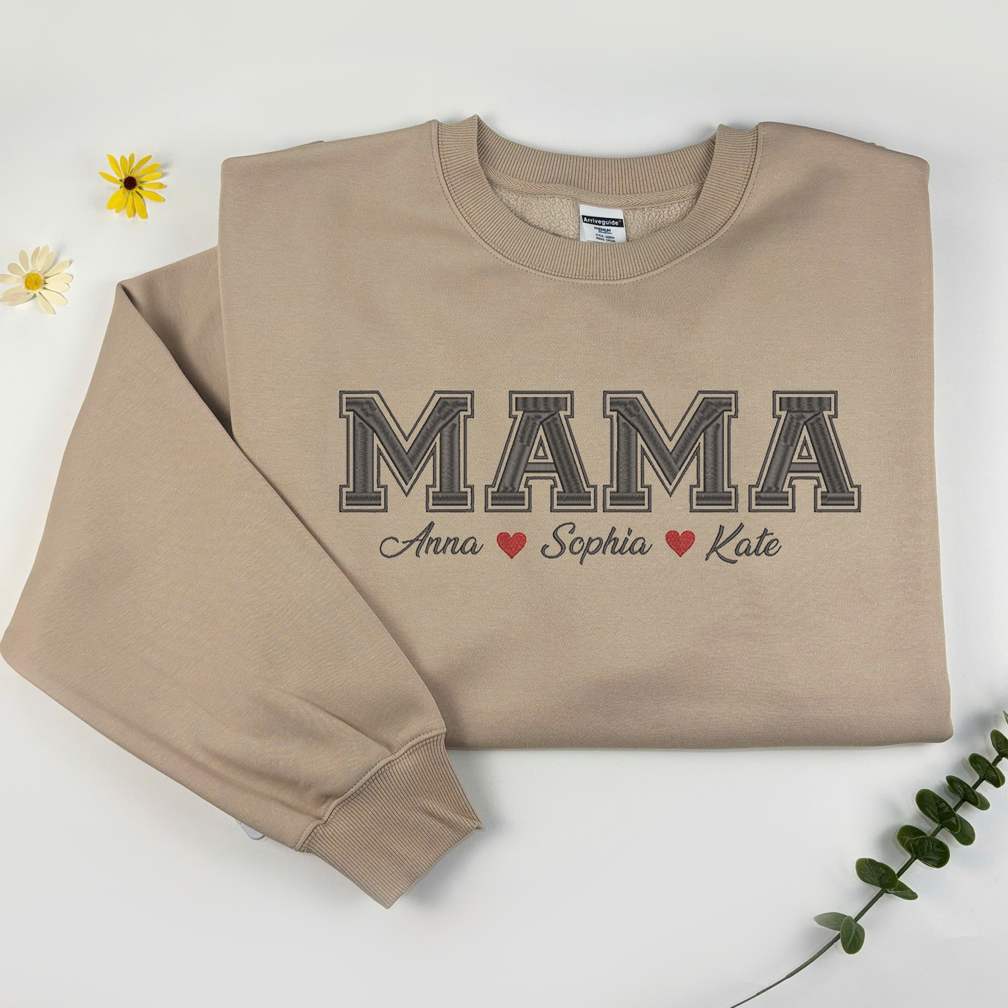 Custom Dad Mom Embroidered Sweatshirt With Kid's Name, Custom Text Sweatshirt, Personalized Gift