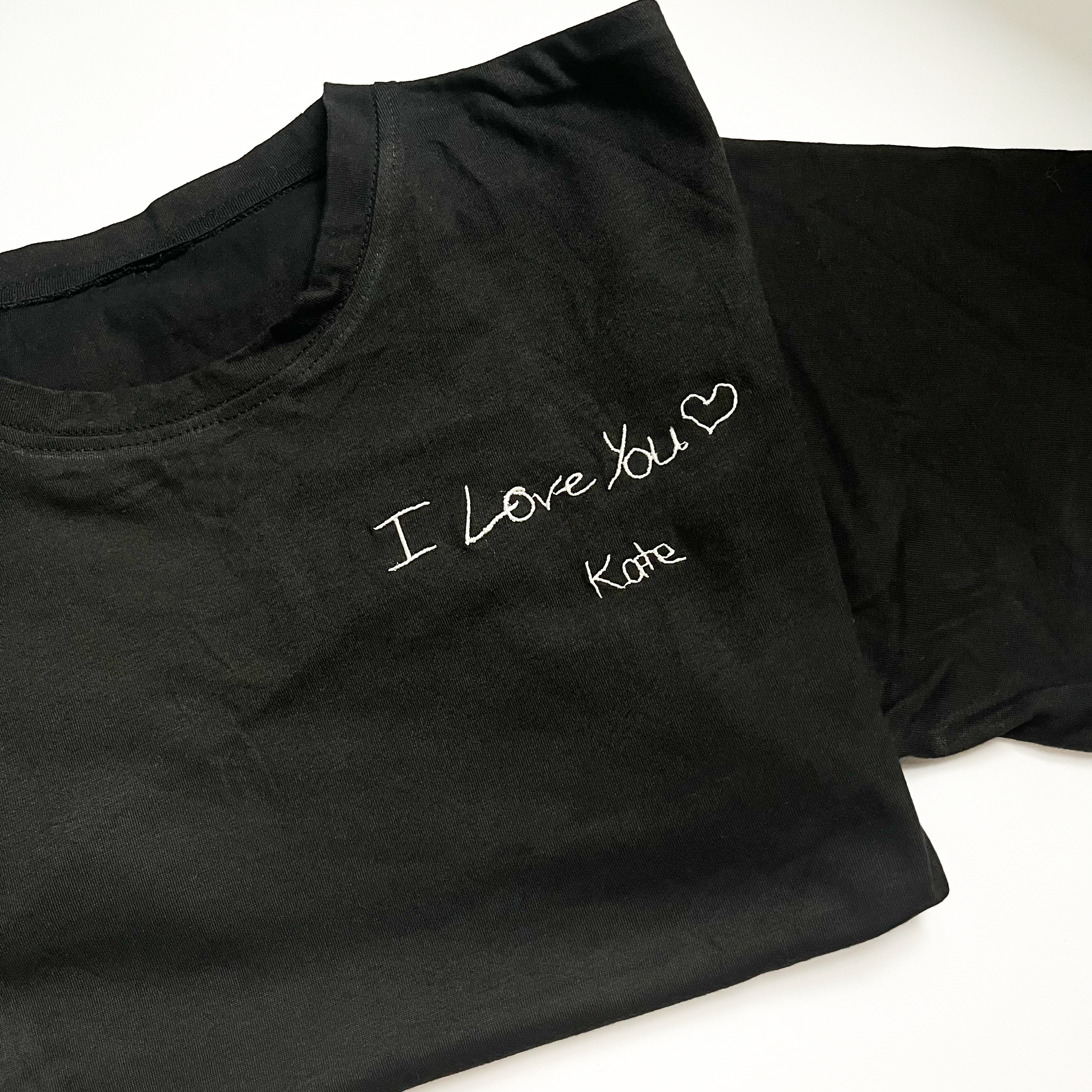 Custom Handwriting Embroidered T-shirt, Couple Message T Shirt Personalized Gift For Him Her