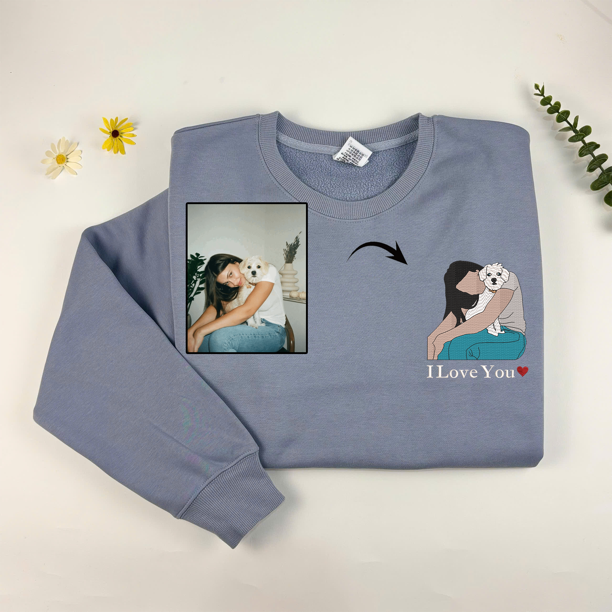 Personalized Matching Owner and Pet Sweatshirt, Custom Embroidered Sweatshirt with Pet Photo