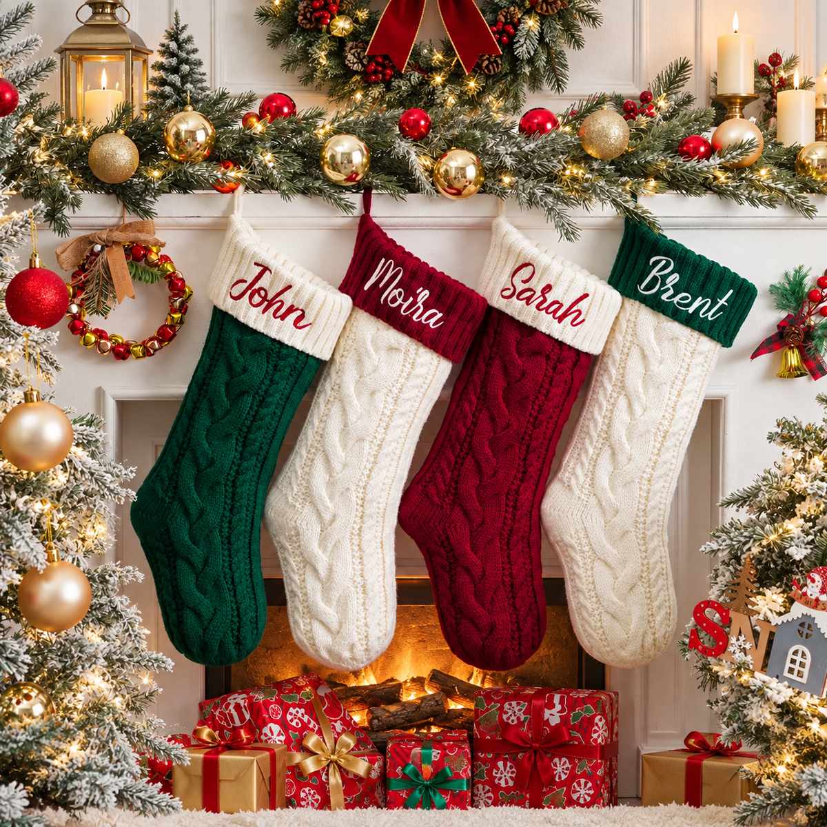 Personalized Embroidered Christmas Stocking – Custom Name Knit Stocking