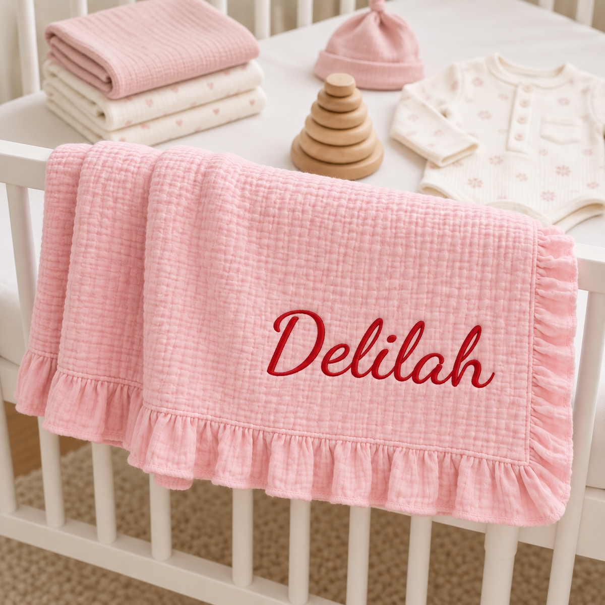 Embroidered Muslin Baby Boy Blanket, Personalized Name Muslin Blanket, Baby Shower Gift, Stroller Blankett