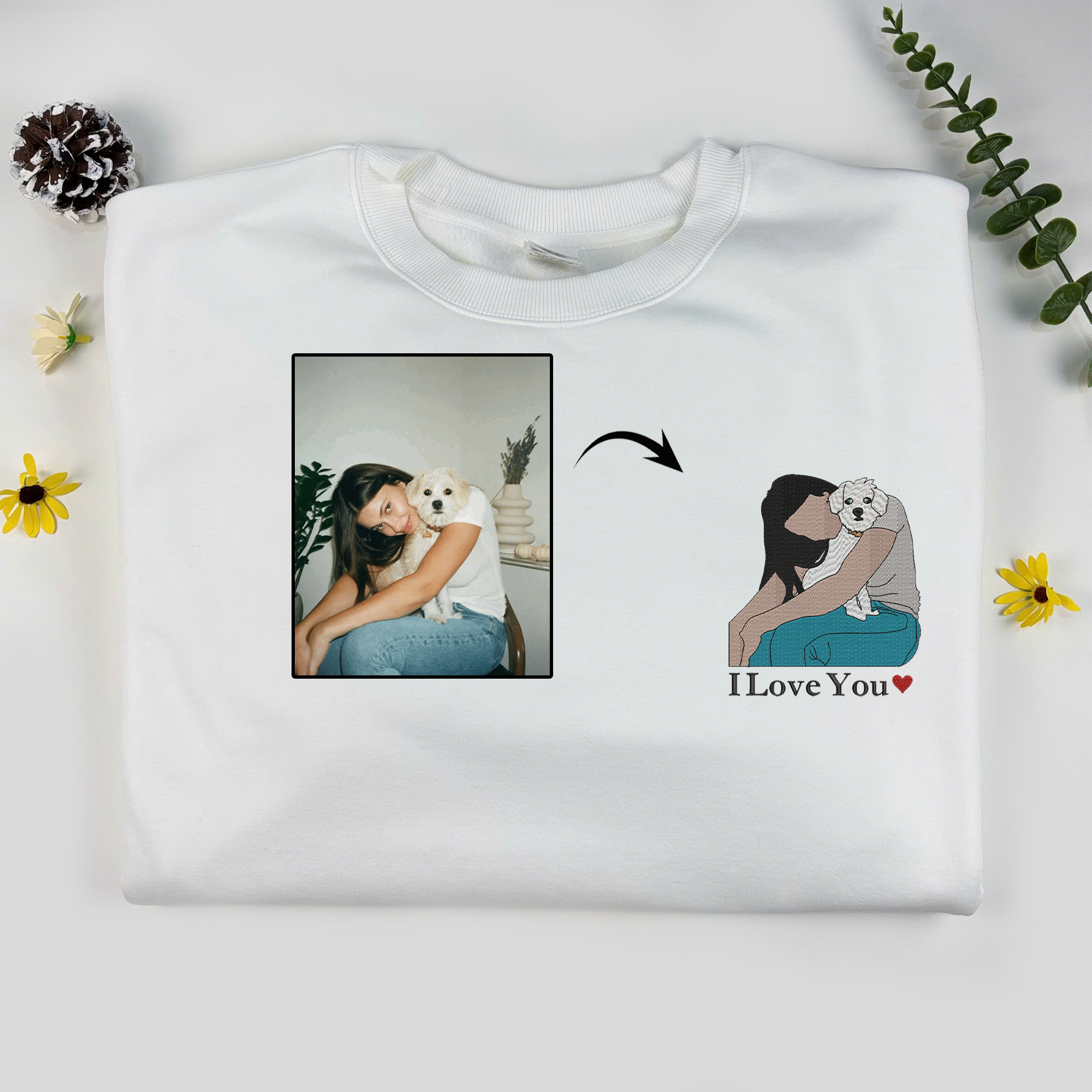 Personalized Matching Owner and Pet Sweatshirt, Custom Embroidered Sweatshirt with Pet Photo