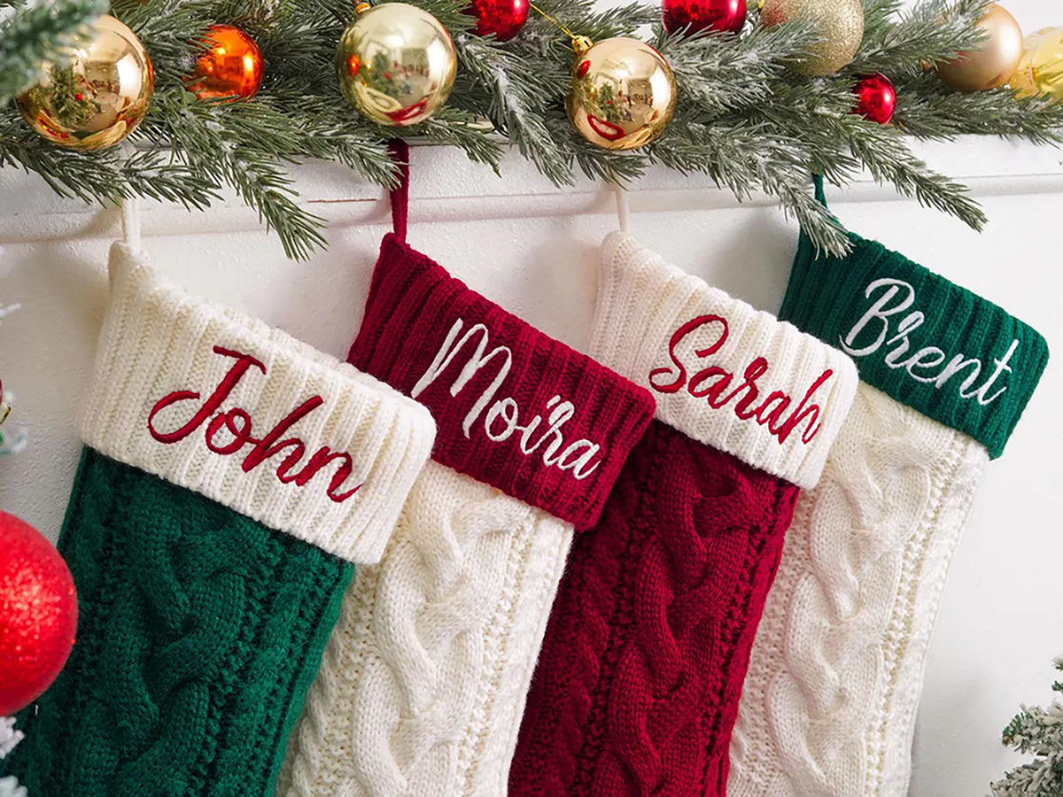 Personalized Embroidered Christmas Stocking – Custom Name Knit Stocking