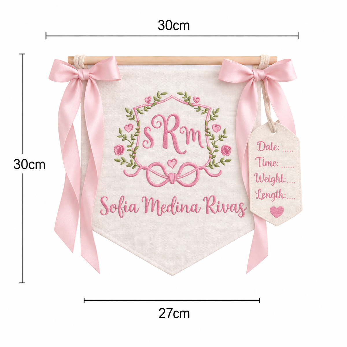 Custom Baby Banner For Hospital Door Sign & Nursery, Monogram Baby Announcement Banner, Embroidered Baby Name Banner for Baby Shower Gift