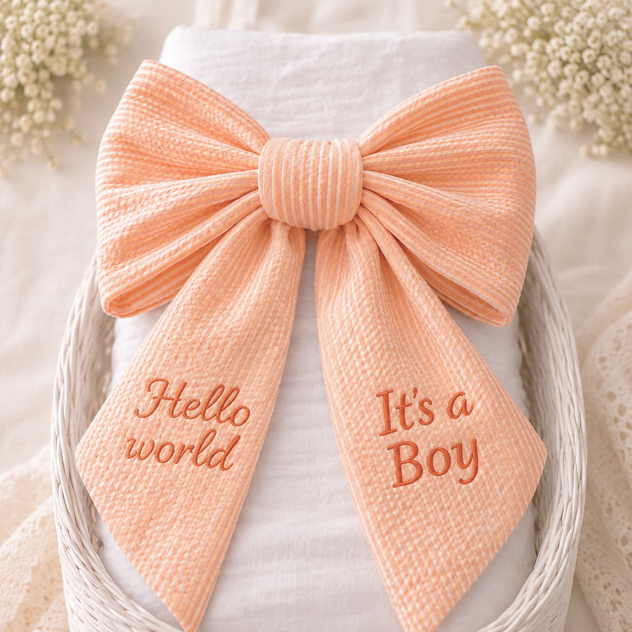 Custom Embroidered Newborn Bow Sash for Swaddle | Hello World Baby Boy/Girl Photo Prop #N1