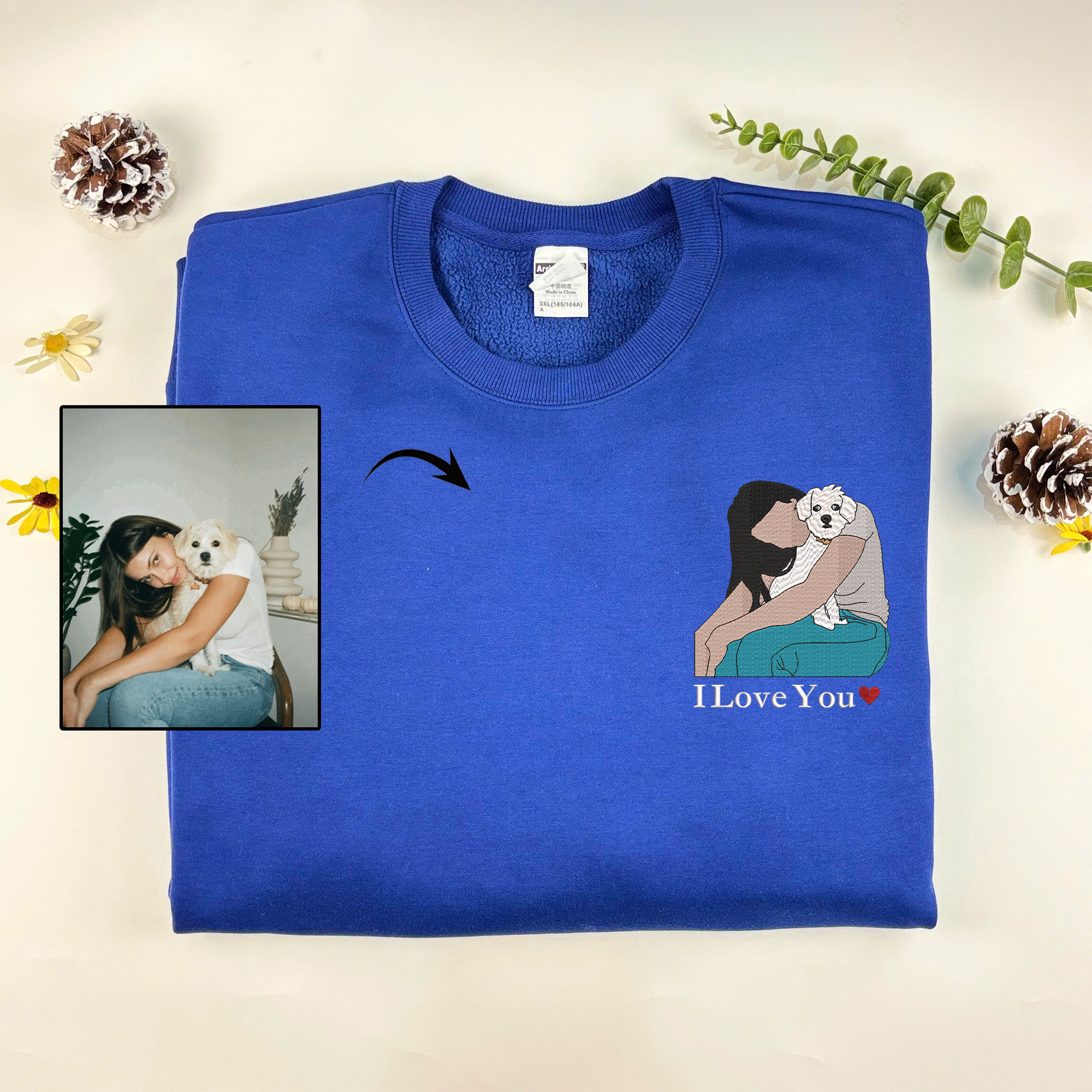 Personalized Matching Owner and Pet Sweatshirt, Custom Embroidered Sweatshirt with Pet Photo