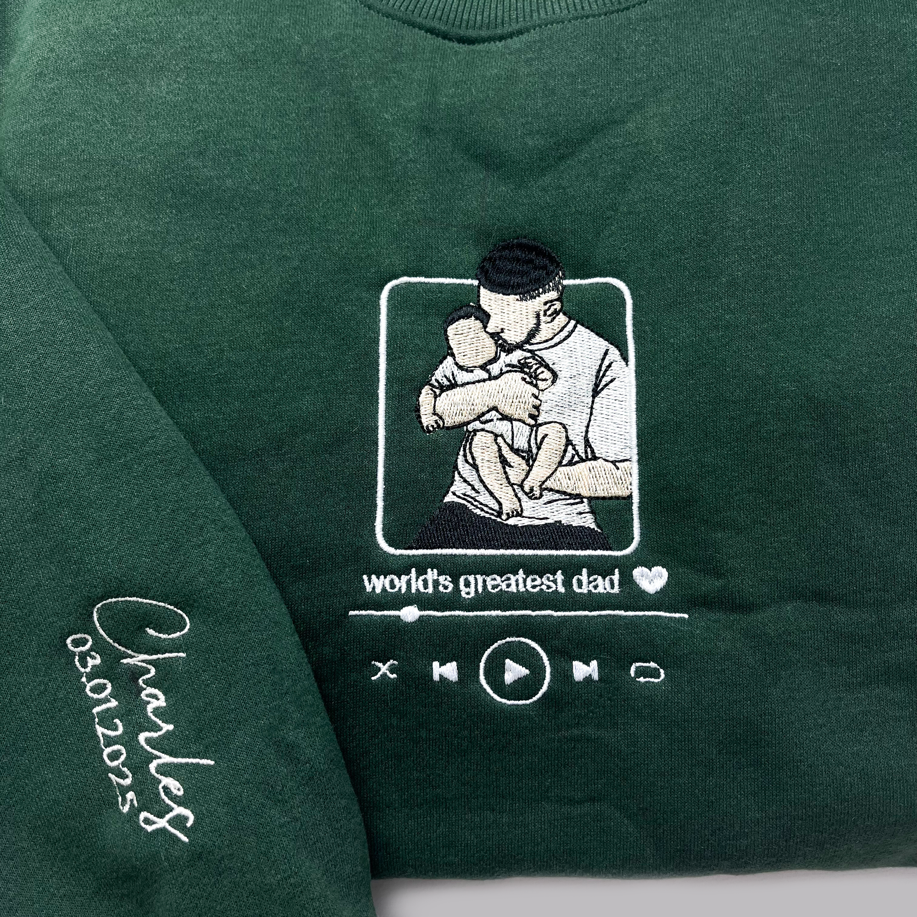 Custom Dad Embroidery Sweatshirt with Photo and Song Name, Fathers Day Shirt, Dad Sweatshirt