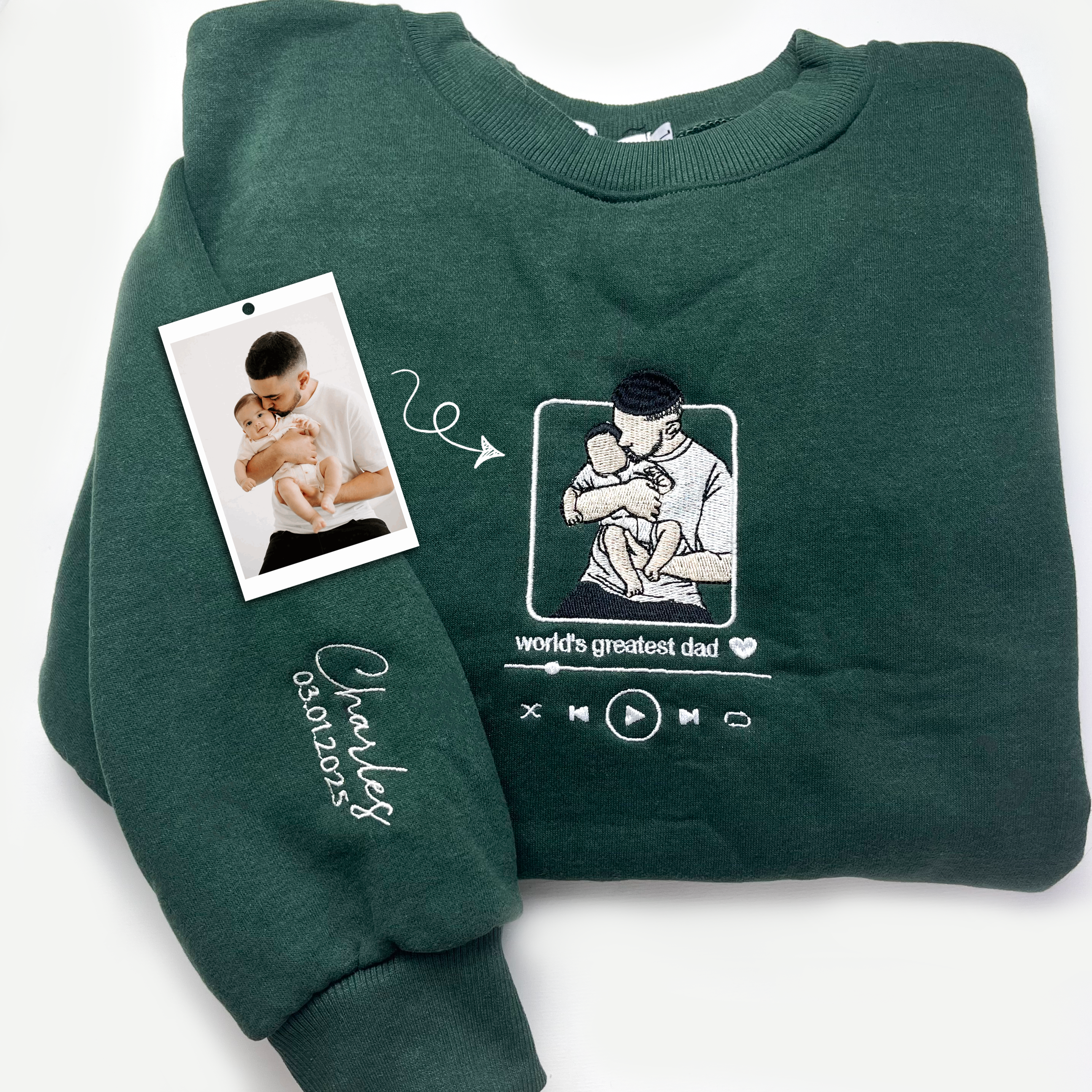 Custom Dad Embroidery Sweatshirt with Photo and Song Name, Fathers Day Shirt, Dad Sweatshirt