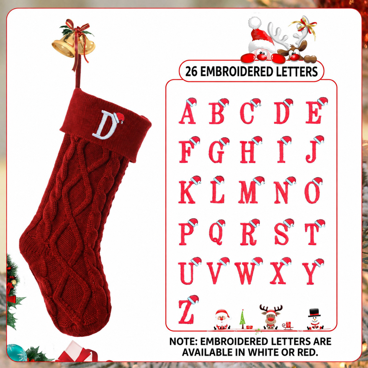 Custom Initial Christmas Stocking – Personalized Letters Knit Stocking