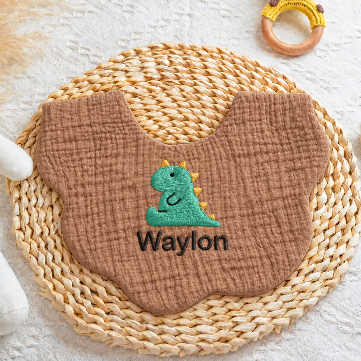 Newborn Photo Prop Bib with Custom Embroidered Name, Muslin Keepsake