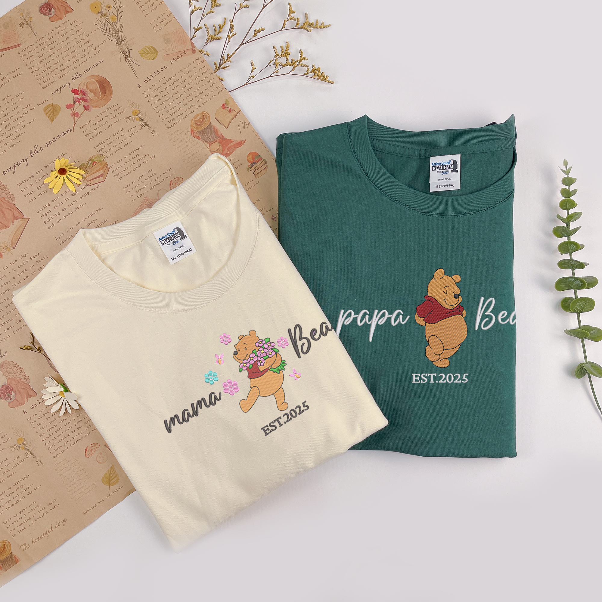 Custom The Pooh Mama Papa Embroidered Sweatshirt, Matching Sweatshirt for Mom Dad