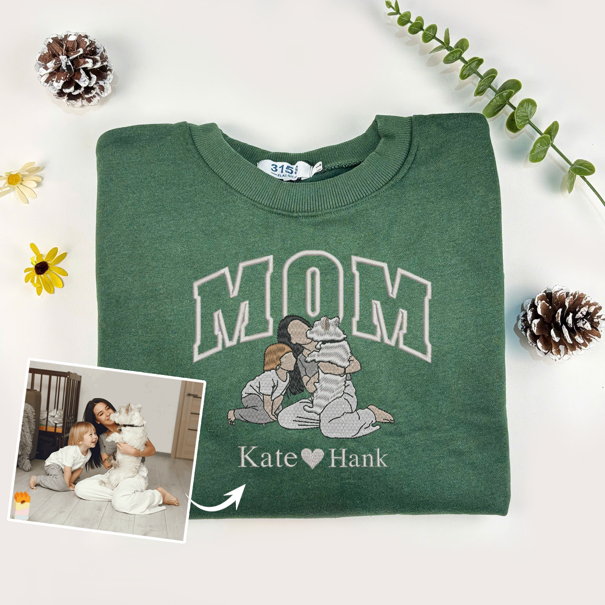 Custom Mom Embroidery Sweatshirt with Photo, Perfect Gift for Mom, Mother's Day Sweatshirt
