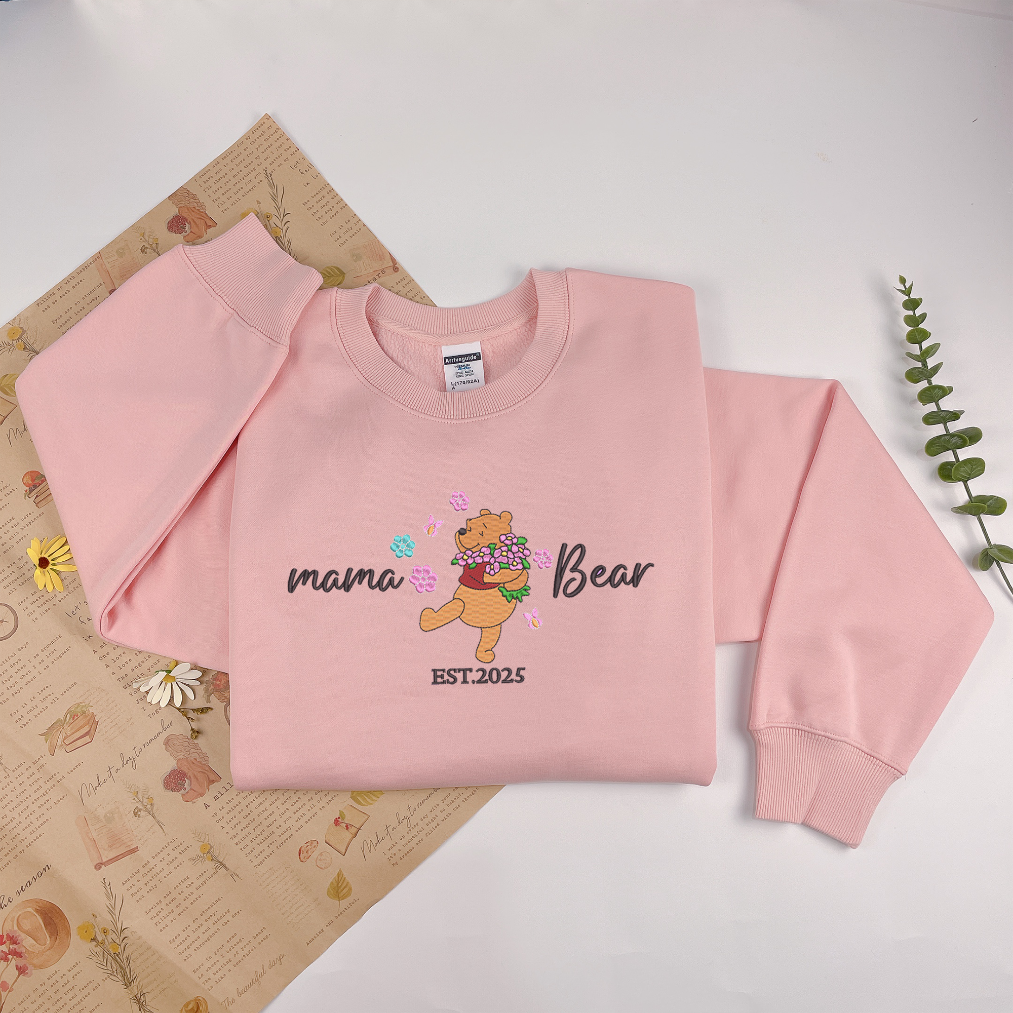 Custom The Pooh Mama Papa Embroidered Sweatshirt, Matching Sweatshirt for Mom Dad