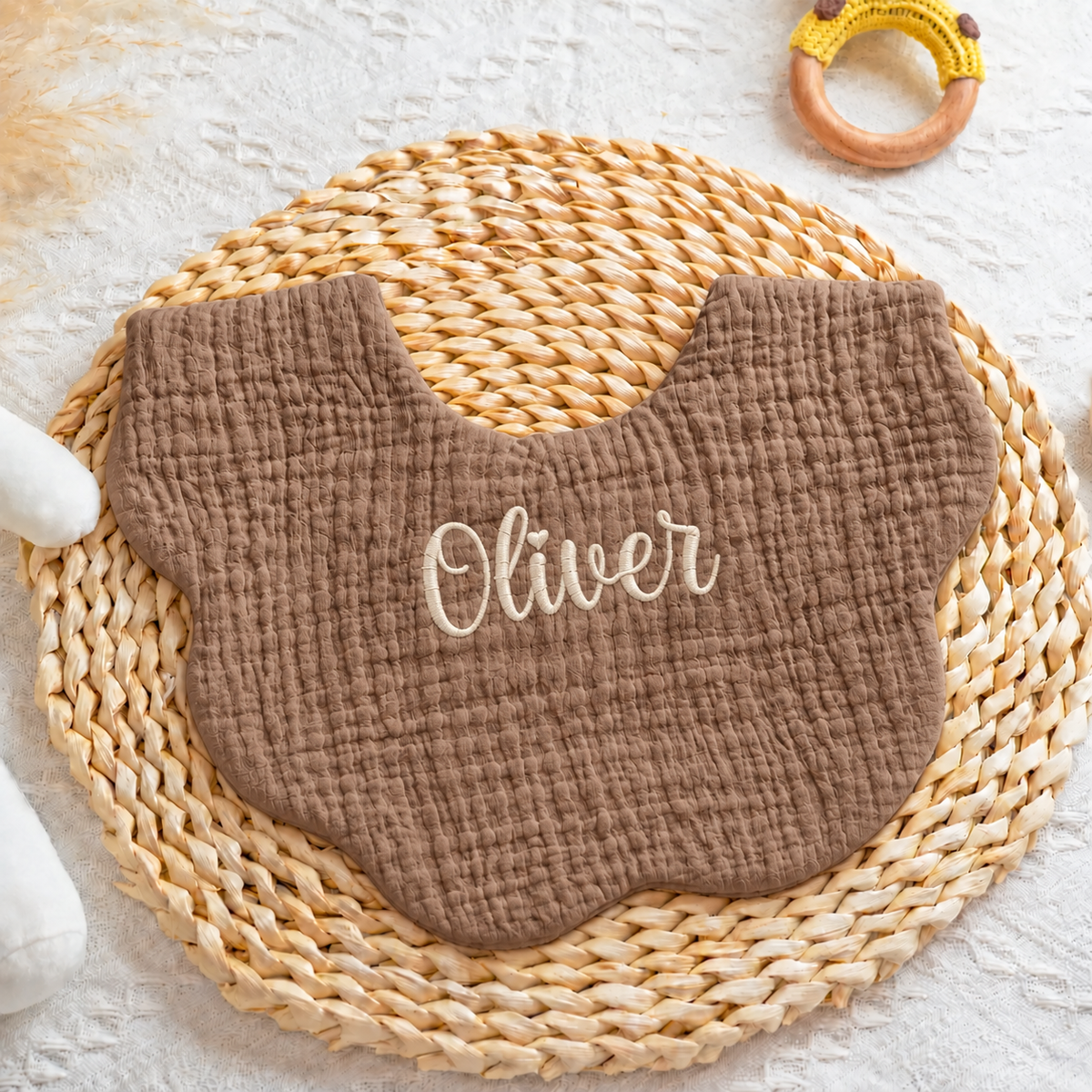 Stocking Stuffer for Baby, Personalized Embroidered Muslin Name Bib