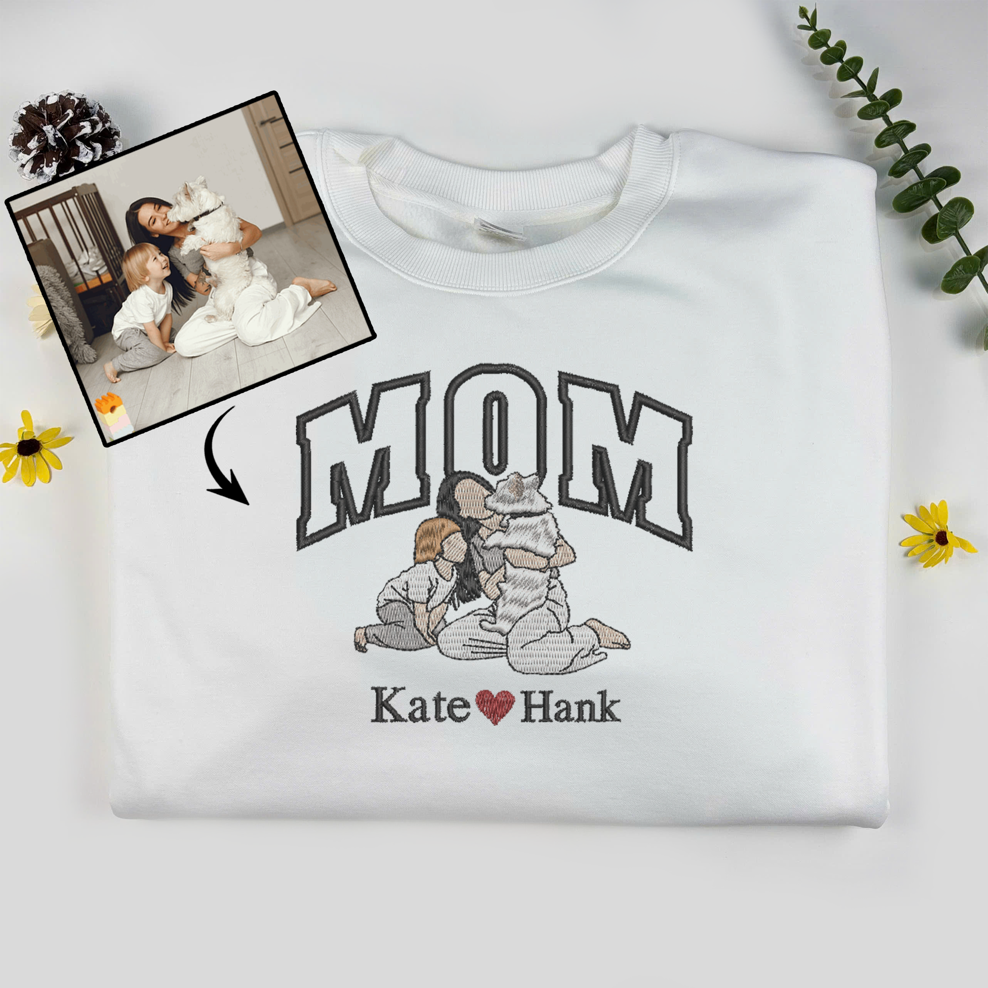 Custom Mom Embroidery Sweatshirt with Photo, Perfect Gift for Mom, Mother's Day Sweatshirt