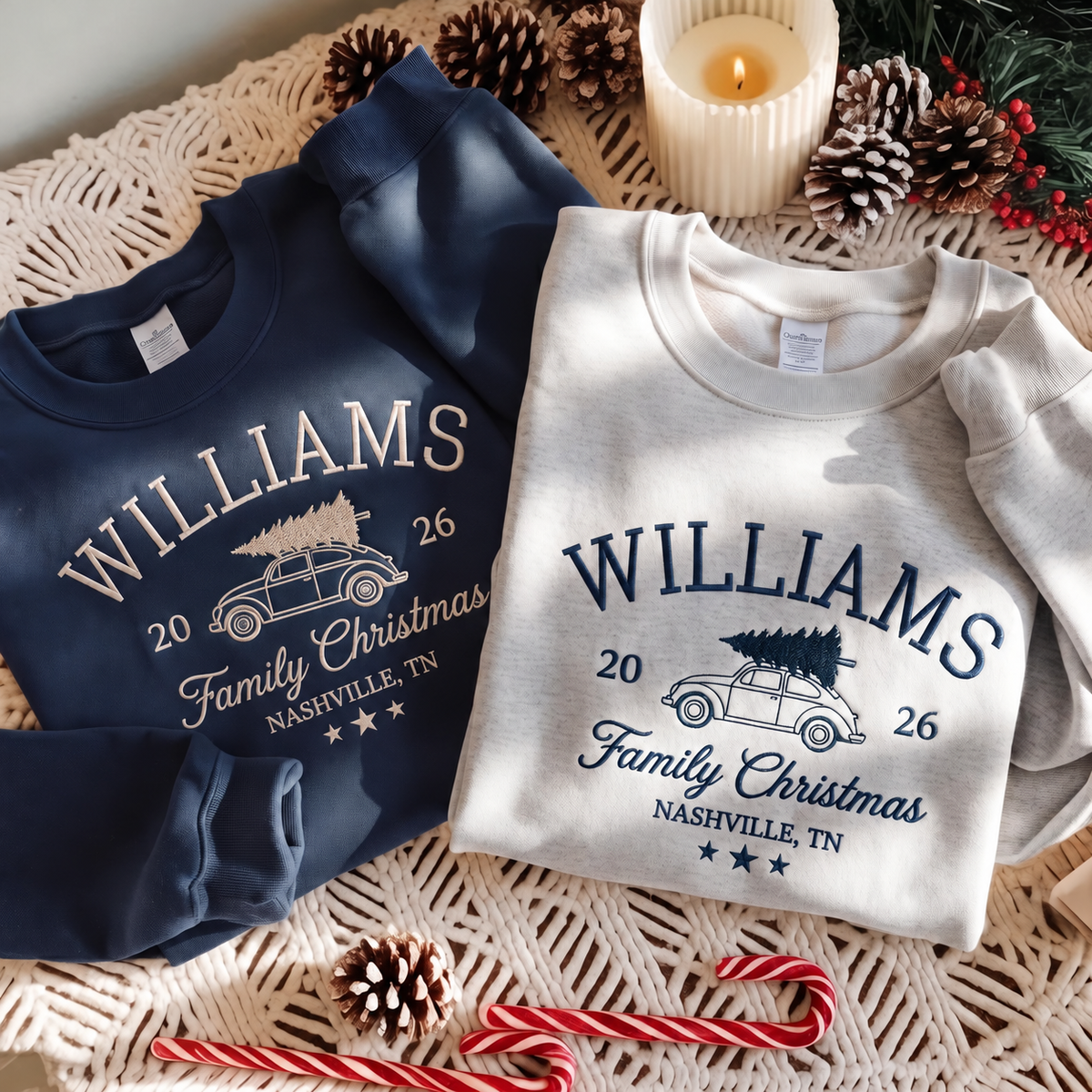 Personalized Family Christmas Sweatshirts 2026, Embroidery Car Christmas.