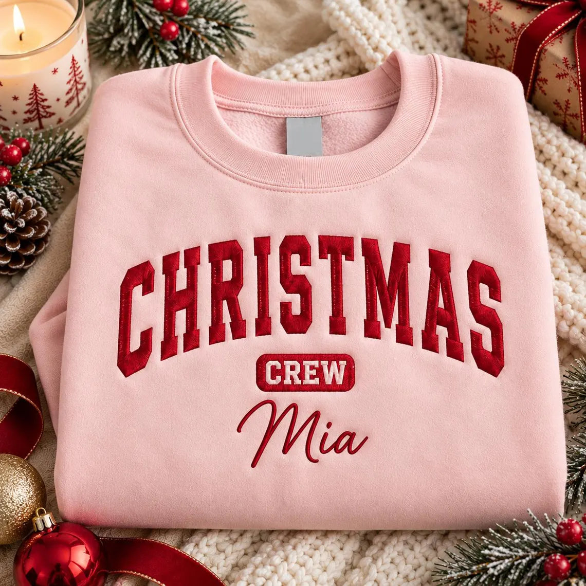 Embroidered Personalized Christmas Crew Sweatshirts, Retro Matching Family Holiday