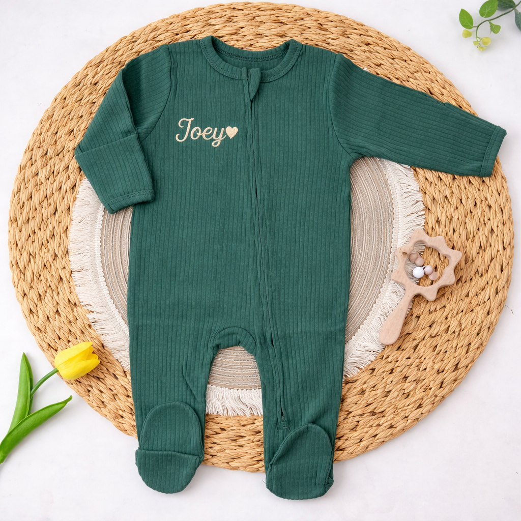 Custom Embroidered Baby Zip Romper, Personalized Baby clothes Sleepsuit , Custom Newborn Gift
