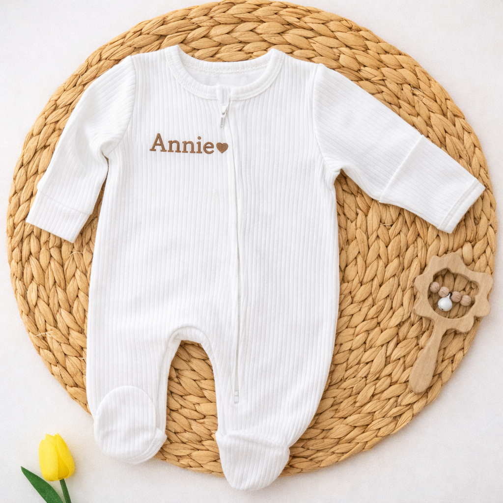 Custom Embroidered Baby Zip Romper, Personalized Baby clothes Sleepsuit , Custom Newborn Gift