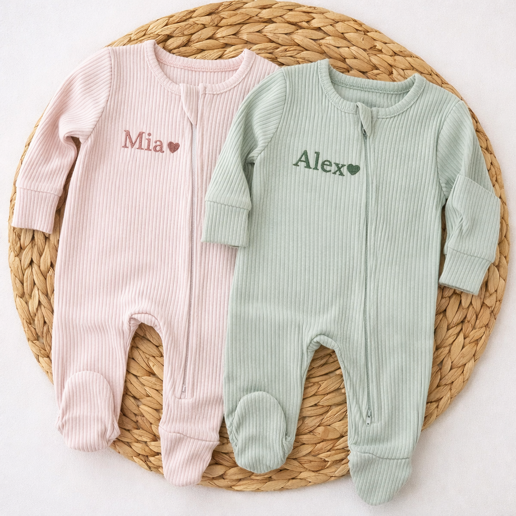 Custom Embroidered Baby Zip Romper, Personalized Baby clothes Sleepsuit , Custom Newborn Gift