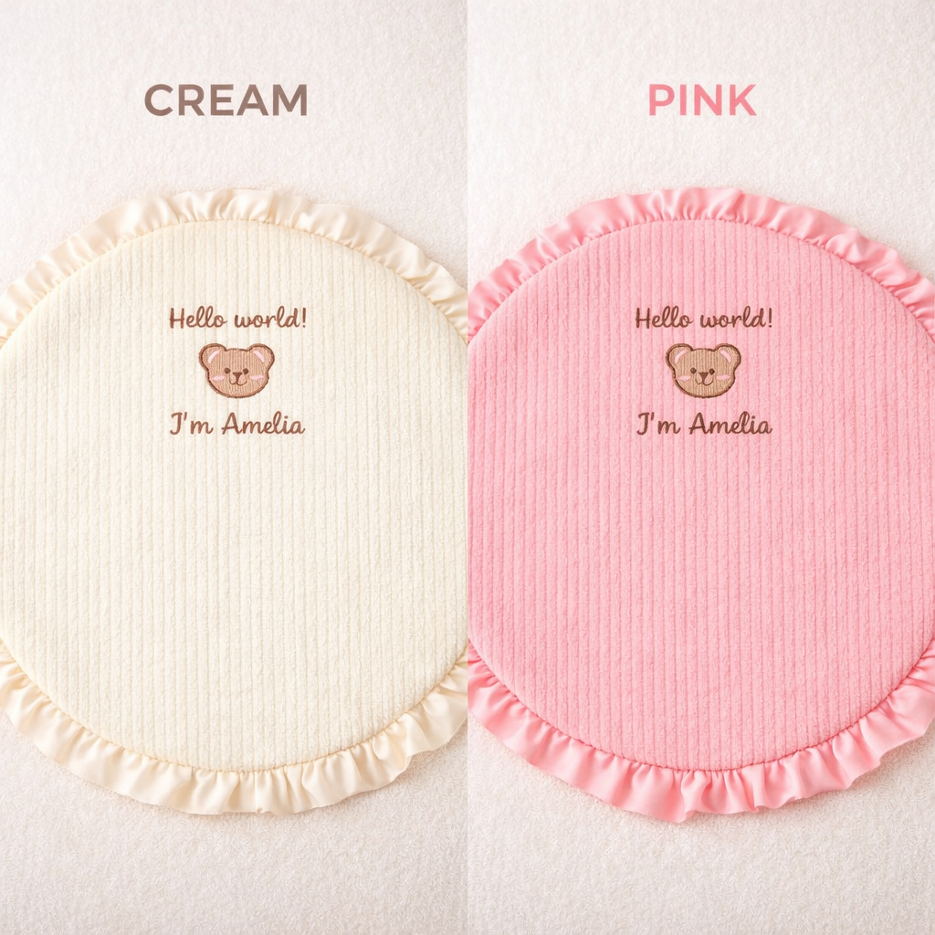 Personalized Round Baby Play Mat with Ruffle Edge, Custom Embroidered Baby Name Playmat, 100 cm Baby Shower Gift