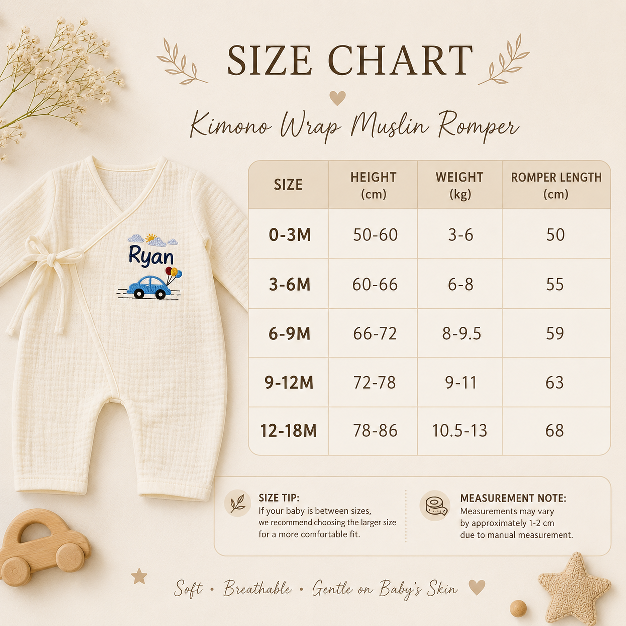 Personalized Baby Boy Muslin Kimono Romper – Custom Embroidered Name Outfit, Soft Newborn Coming Home Outfit, Baby Shower Gift