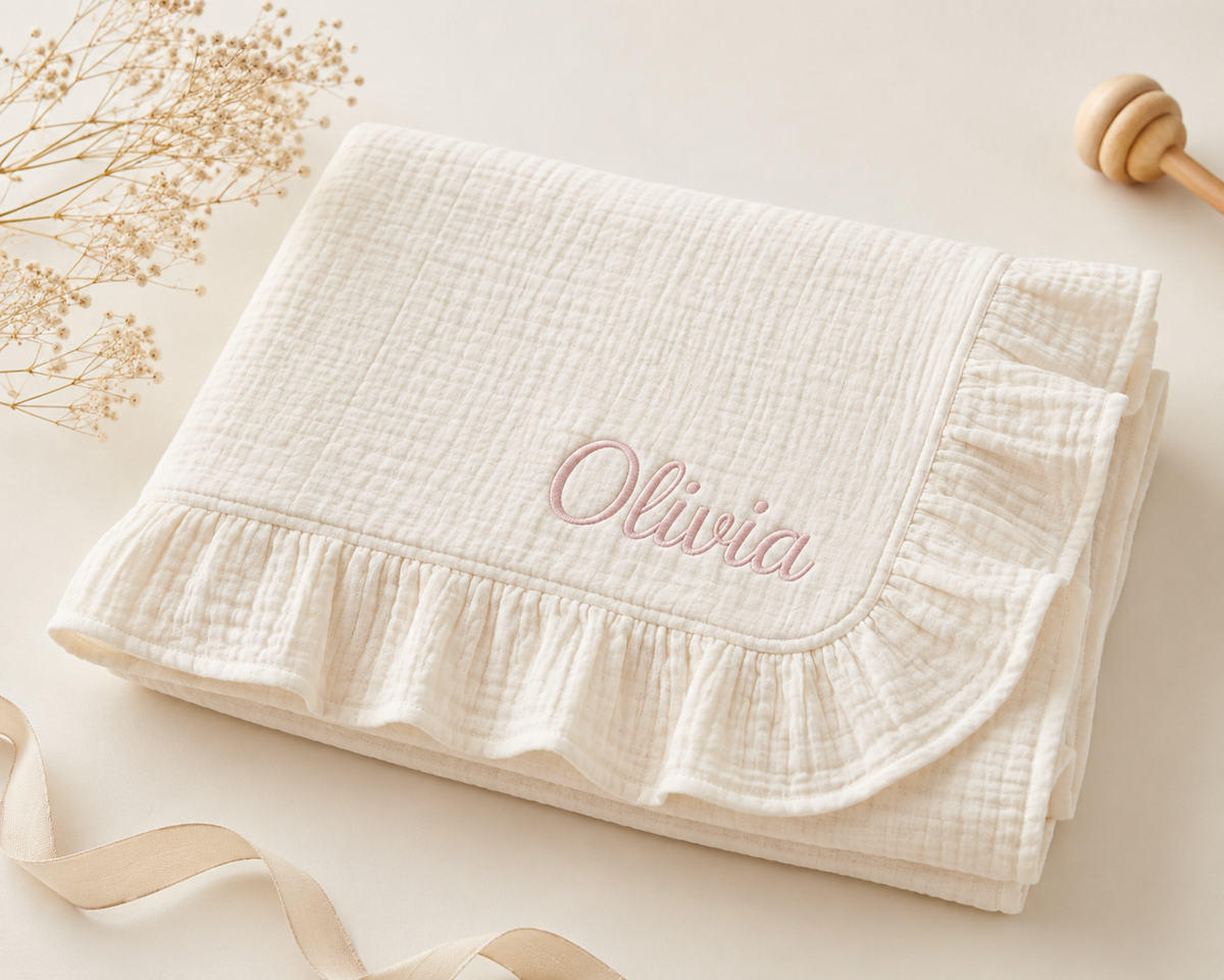 Personalized Muslin Baby Blanket, Newborn Baby Shower Gift, Nursery Keepsake