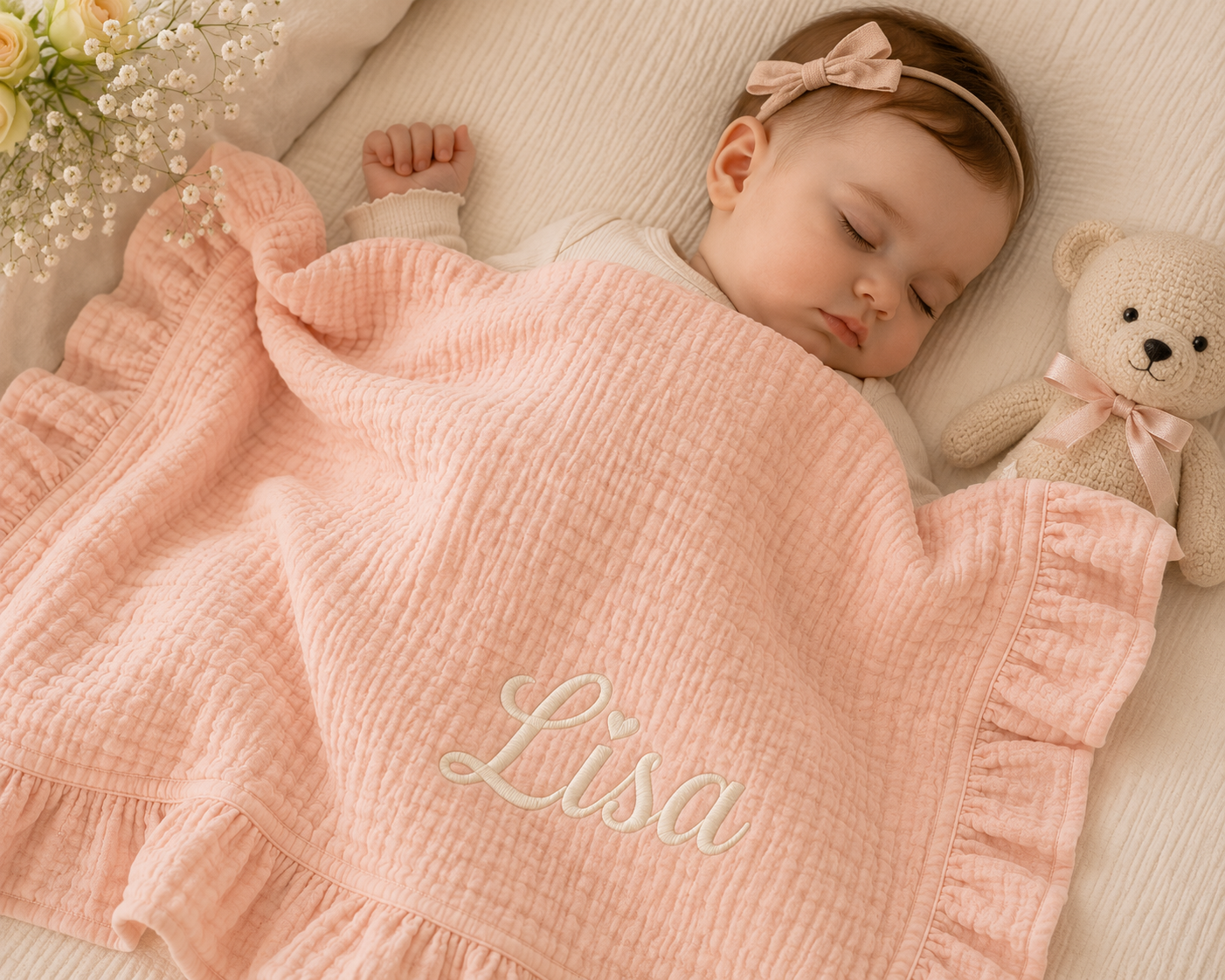 Personalized Muslin Baby Blanket, Newborn Baby Shower Gift, Nursery Keepsake