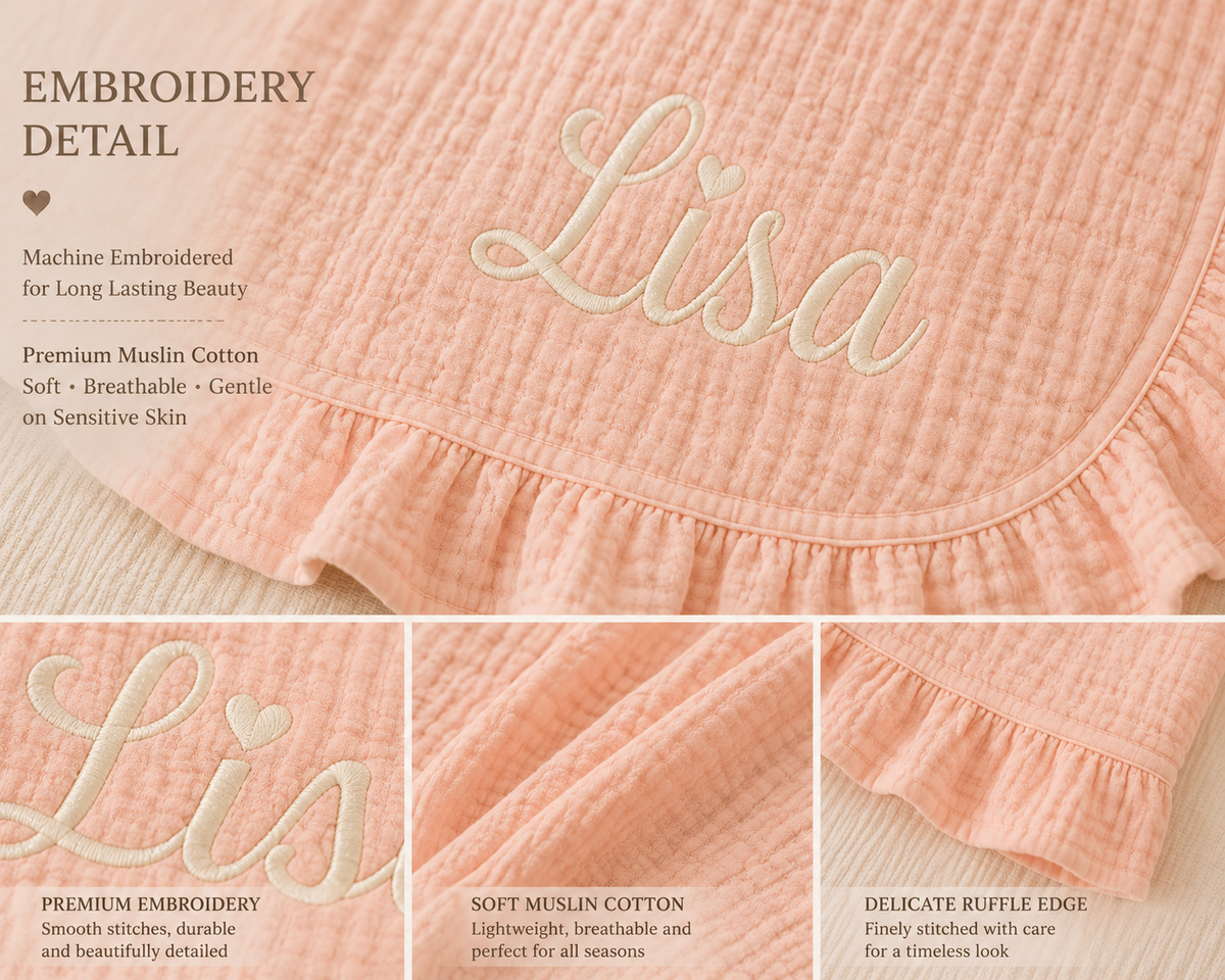 Personalized Muslin Baby Blanket, Newborn Baby Shower Gift, Nursery Keepsake