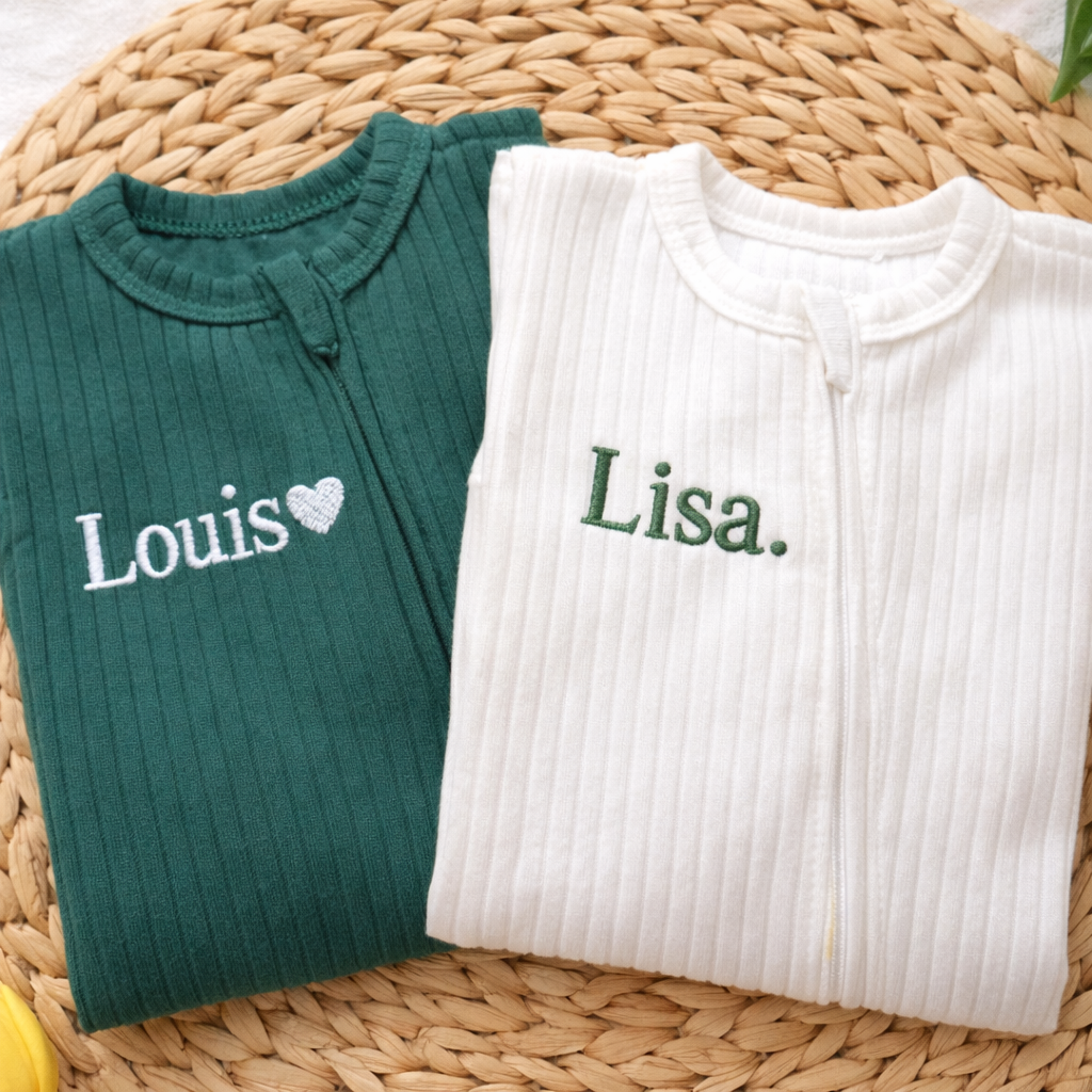 Custom Embroidered Baby Zip Romper, Personalized Baby clothes Sleepsuit , Custom Newborn Gift