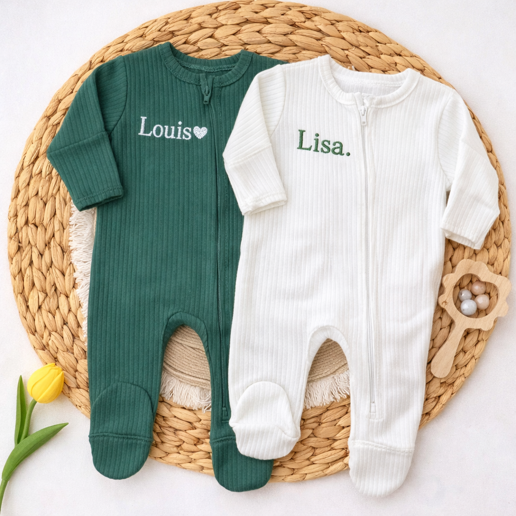 Custom Embroidered Baby Zip Romper, Personalized Baby clothes Sleepsuit , Custom Newborn Gift