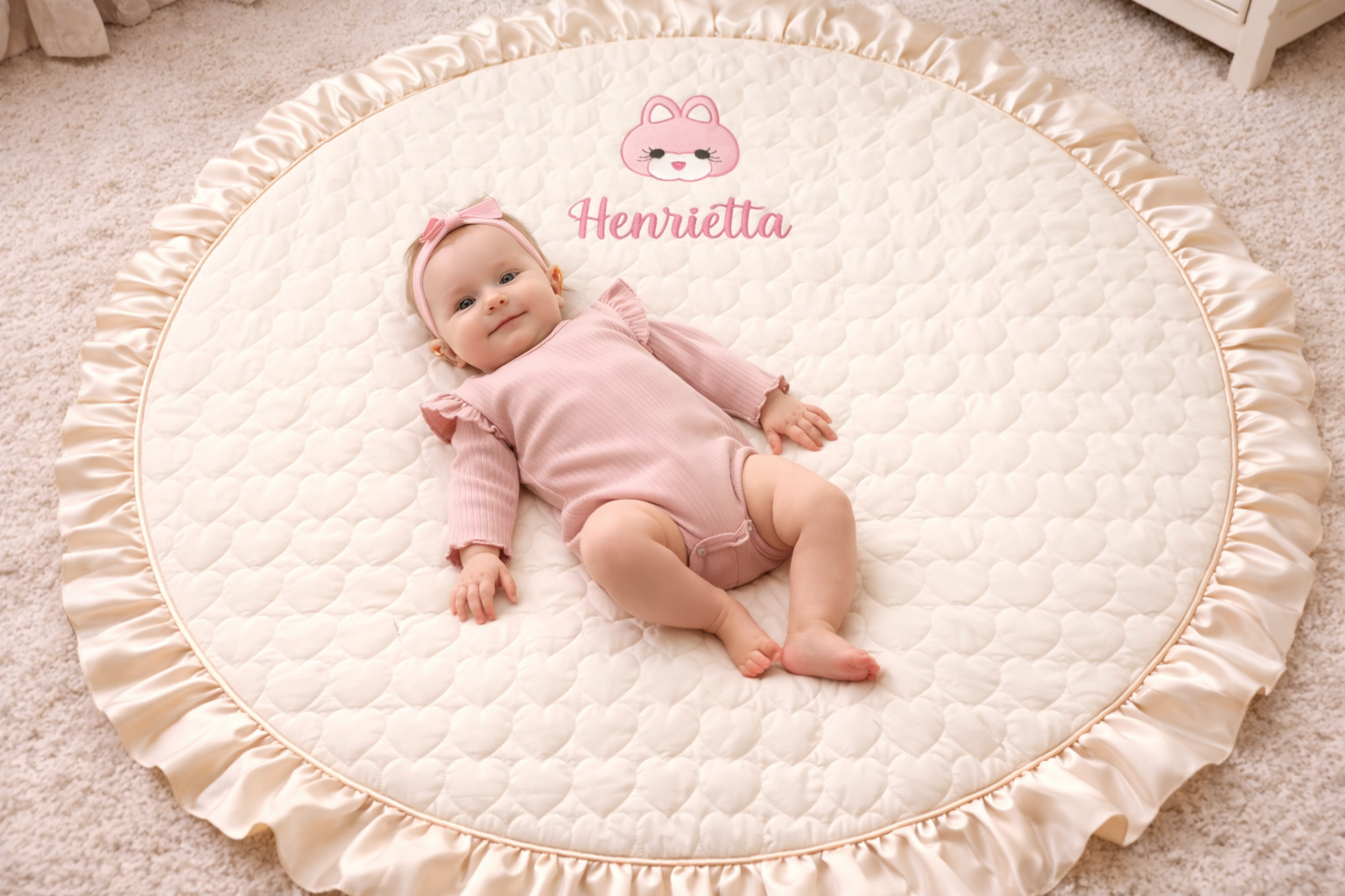 Personalized Round Baby Play Mat, Custom Embroidered Baby Floor Mat with Name, Soft Quilted Nursery Playmat, Baby Shower Gift