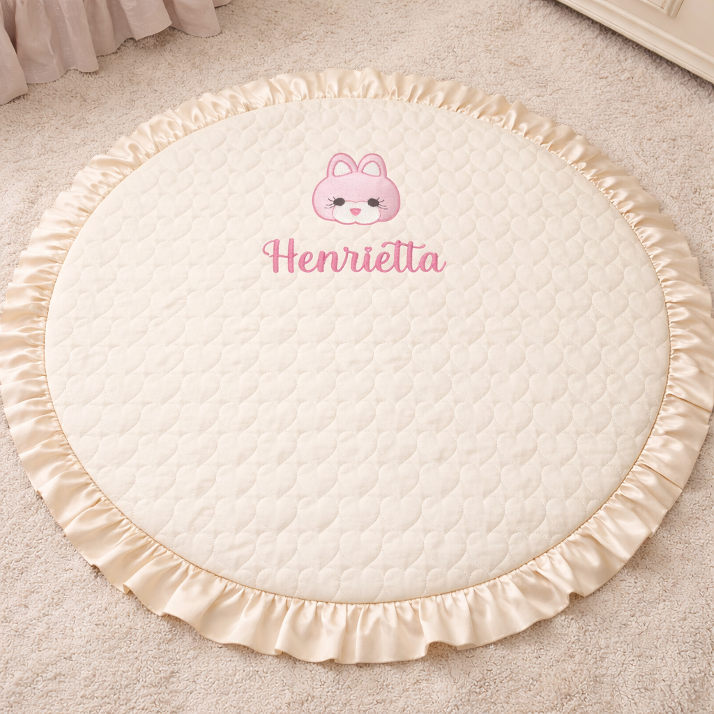 Personalized Round Baby Play Mat, Custom Embroidered Baby Floor Mat with Name, Soft Quilted Nursery Playmat, Baby Shower Gift
