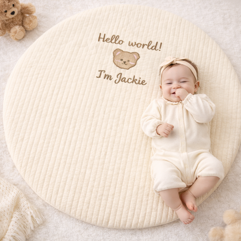 Personalized Round Baby Play Mat, Custom Embroidered Baby Name Floor Mat,  Nursery Play Rug, Baby Shower Gift