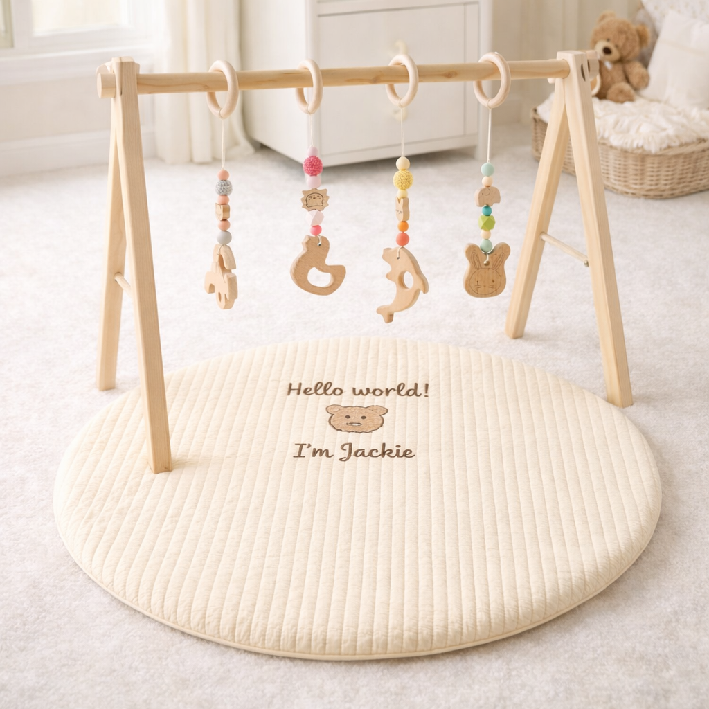 Personalized Round Baby Play Mat, Custom Embroidered Baby Name Floor Mat,  Nursery Play Rug, Baby Shower Gift