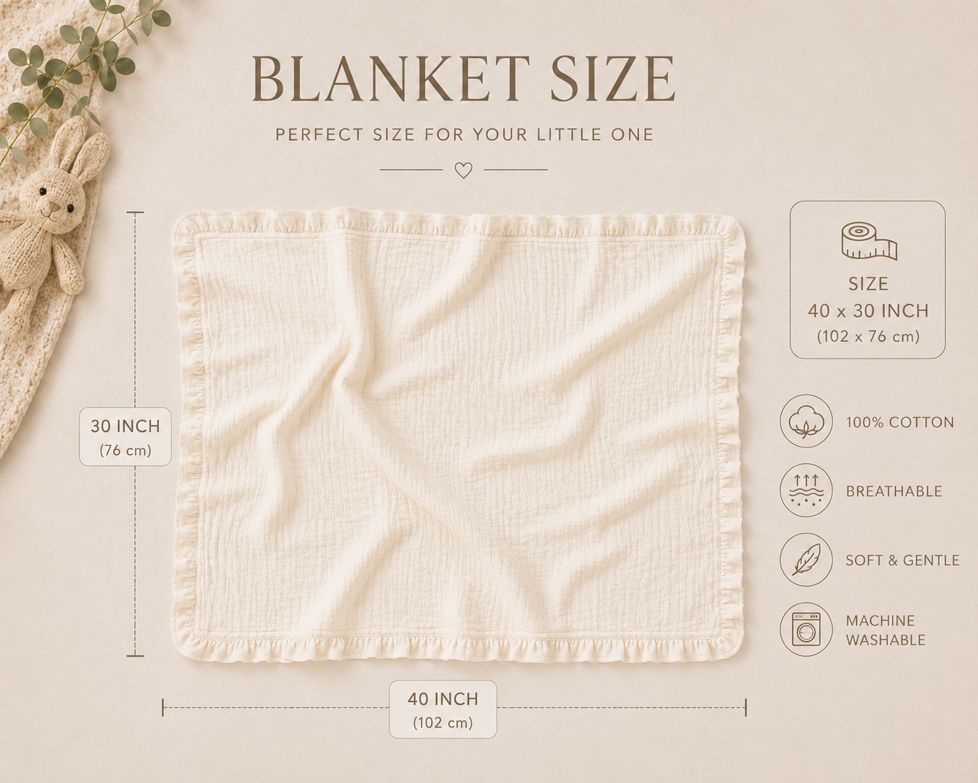 Personalized Baby 4 Pieces  Gift Set, Muslin Romper  Blanket Pillow Stroller Cover Natural Cream