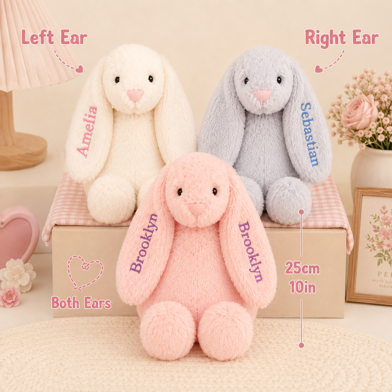 Personalized Embroidered Bunny Rabbit with Name | Custom Plush Baby Shower Gift & Newborn Keepsake | Easter Bunny Gift #N1