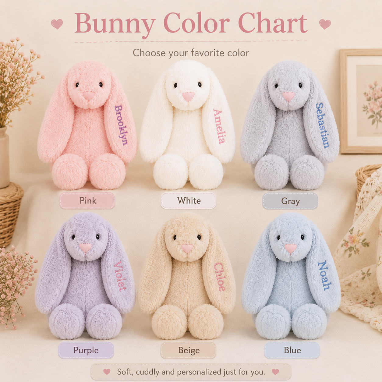 Personalized Embroidered Bunny Rabbit with Name | Custom Plush Baby Shower Gift & Newborn Keepsake | Easter Bunny Gift #N1