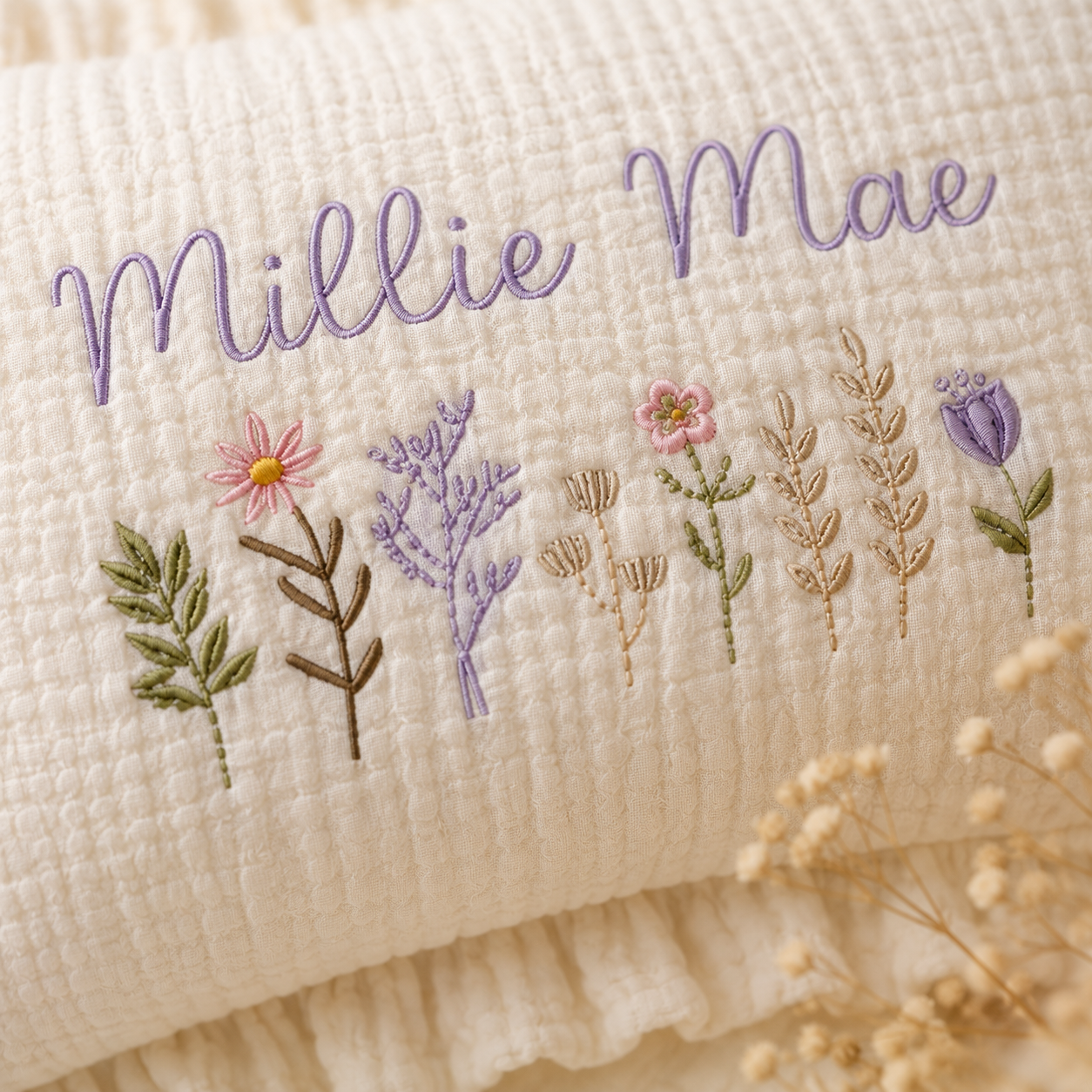Personalized Muslin Baby Blanket & Pillow With Name, Custom Embroidered Baby Gift, Luxury Newborn Set Gift