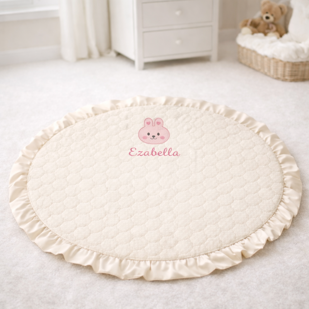 Personalized Round Baby Play Mat, Custom Embroidered Baby Floor Mat with Name, Soft Quilted Nursery Playmat, Baby Shower Gift