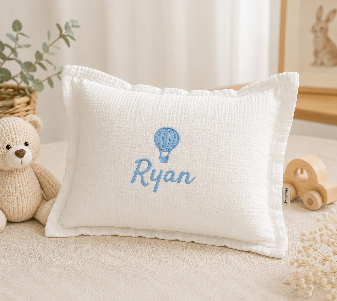 Personalized Muslin Baby Blanket & Pillow Set, Custom Embroidered Baby Name Blanket, Neutral Nursery Bedding, Newborn Gift