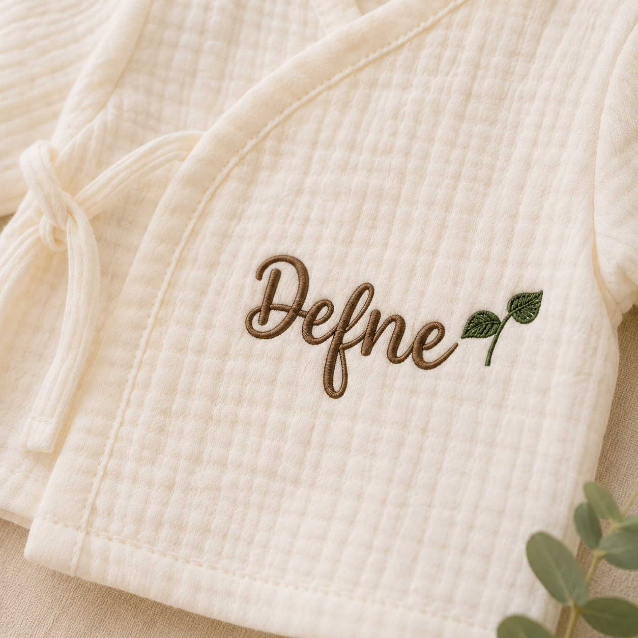 Personalized Baby Muslin Kimono Outfit – Custom Embroidered Name Newborn Baby Girl Set