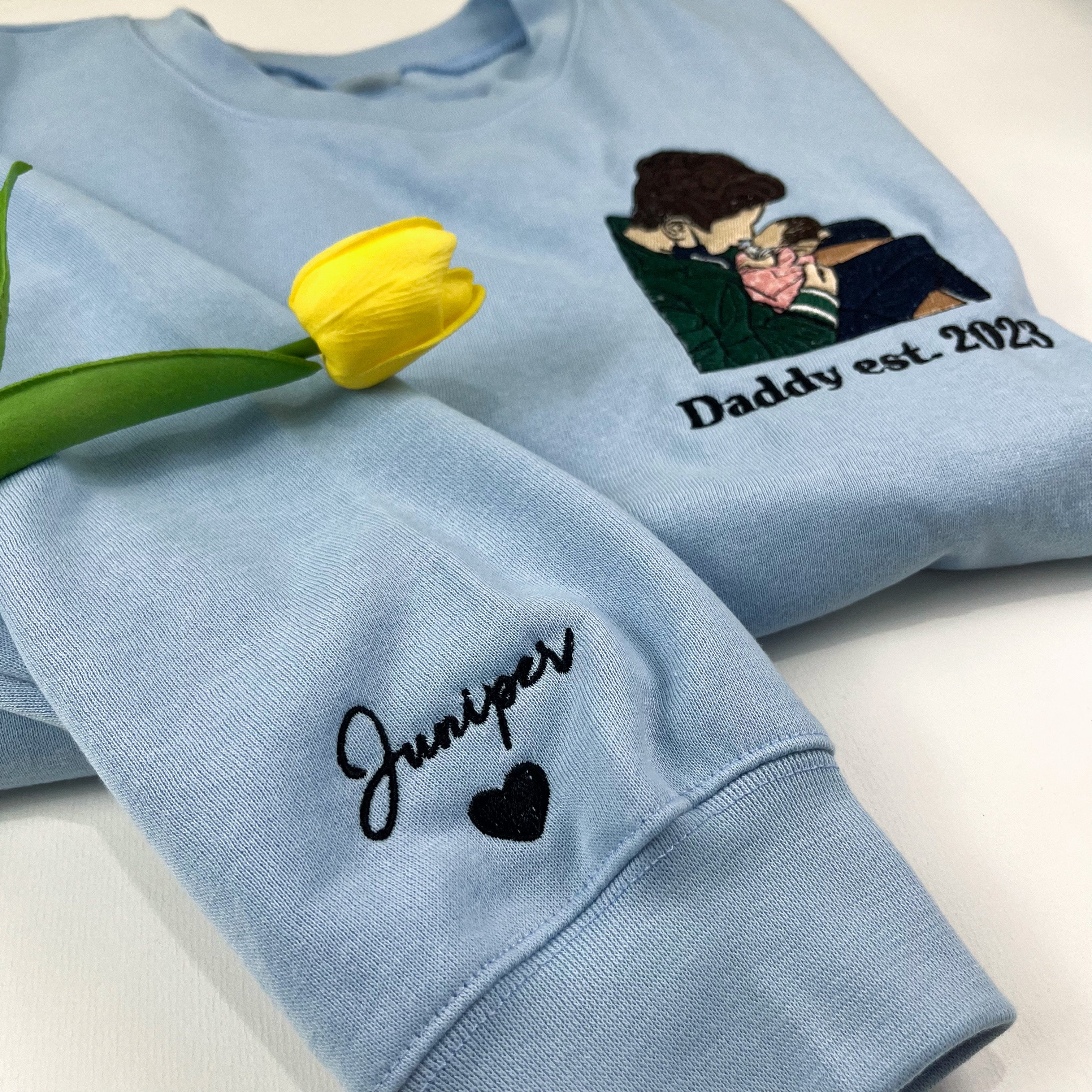 Custom Dad and Son Photo Embroidered Sweatshirt, Personalized Embroidered Sweatshirt, Fathers Day Shirt