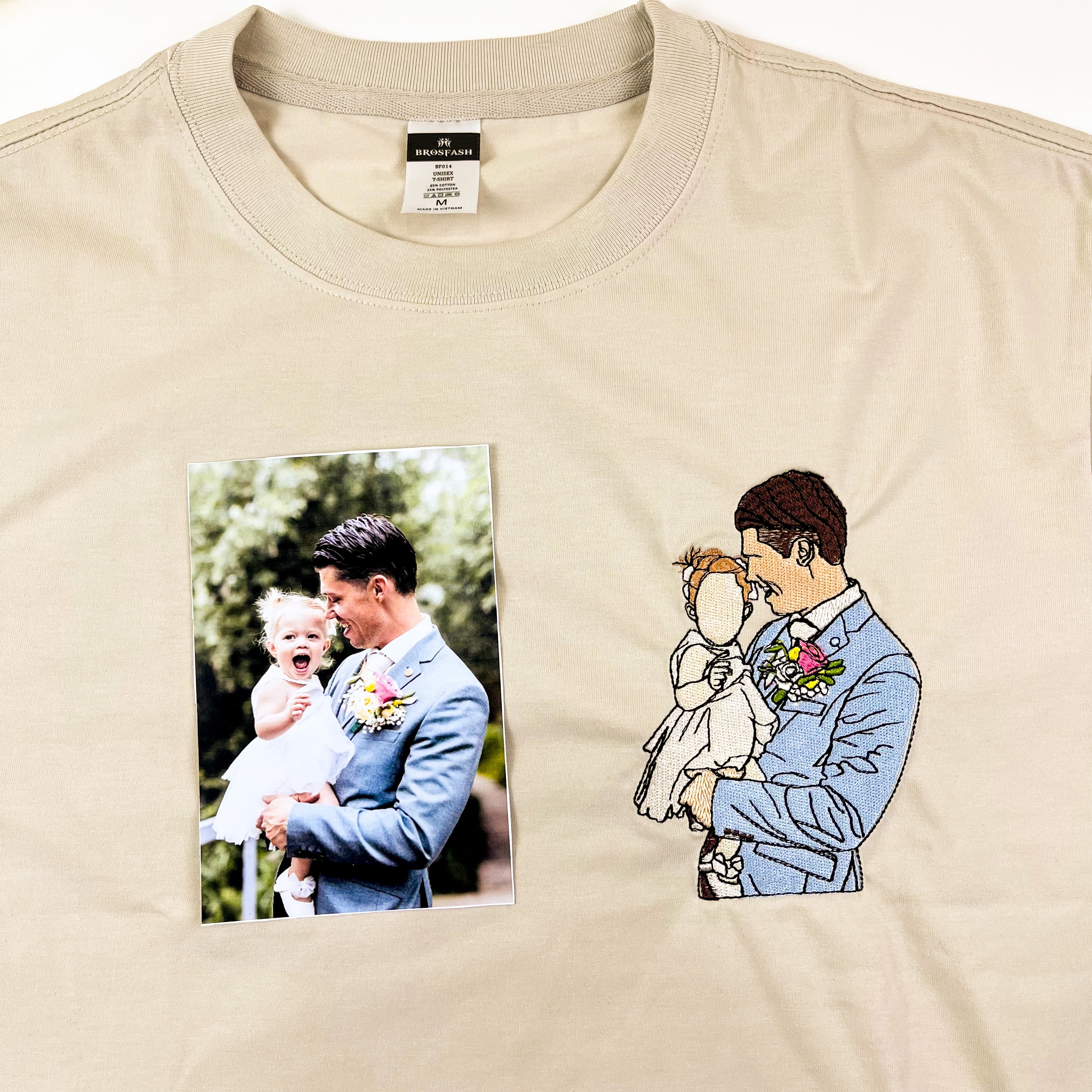 Custom Dad and Son Embroidered Photo Tshirt, Personalized Dad Tshirt, Fathers Day Gift