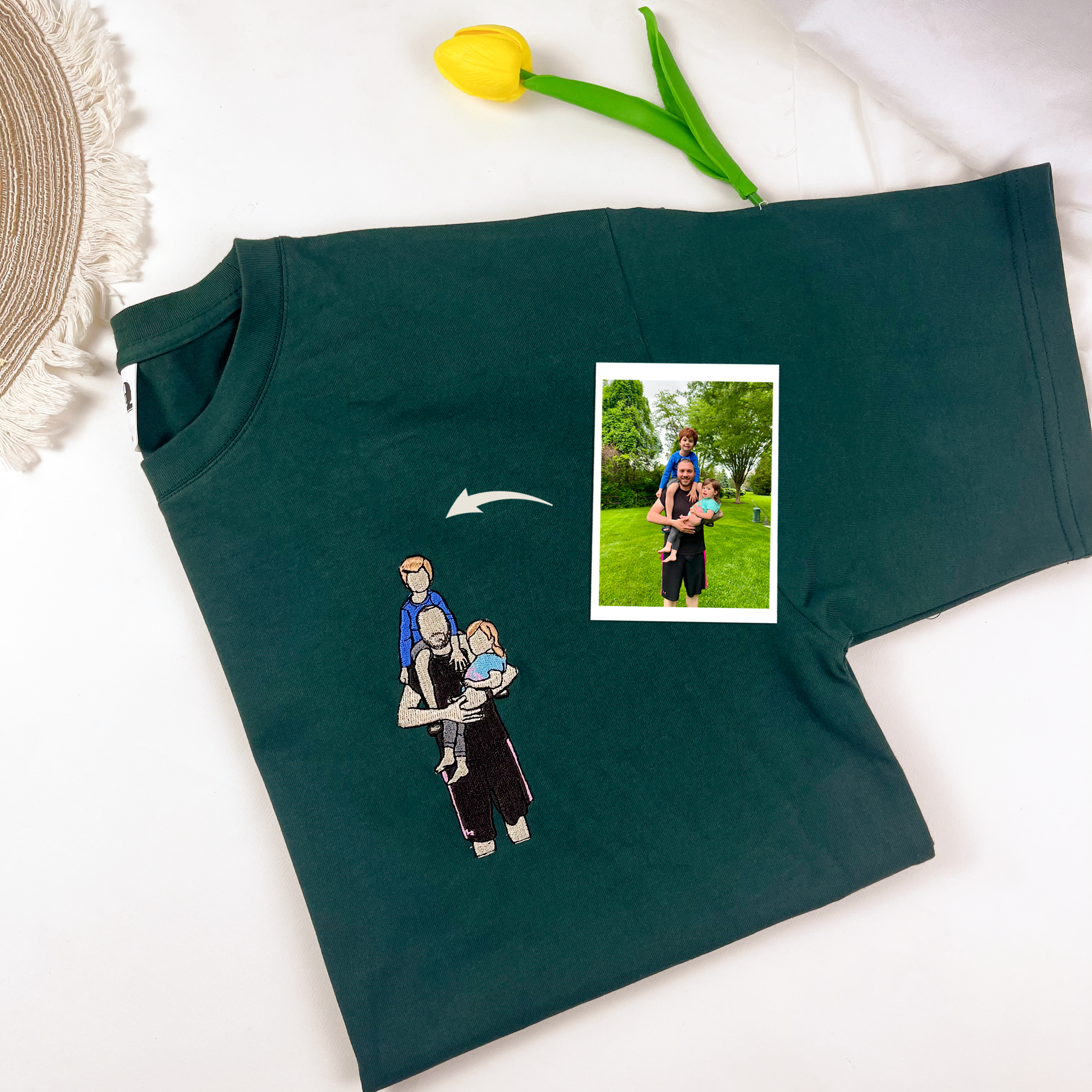 Custom Dad and Son Embroidered Photo Tshirt, Personalized Dad Tshirt, Fathers Day Gift