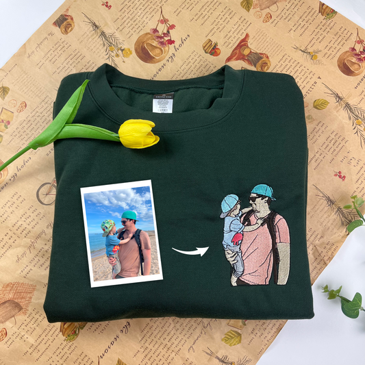Custom Dad and Son Photo Embroidered Sweatshirt, Personalized Embroidered Sweatshirt, Fathers Day Shirt
