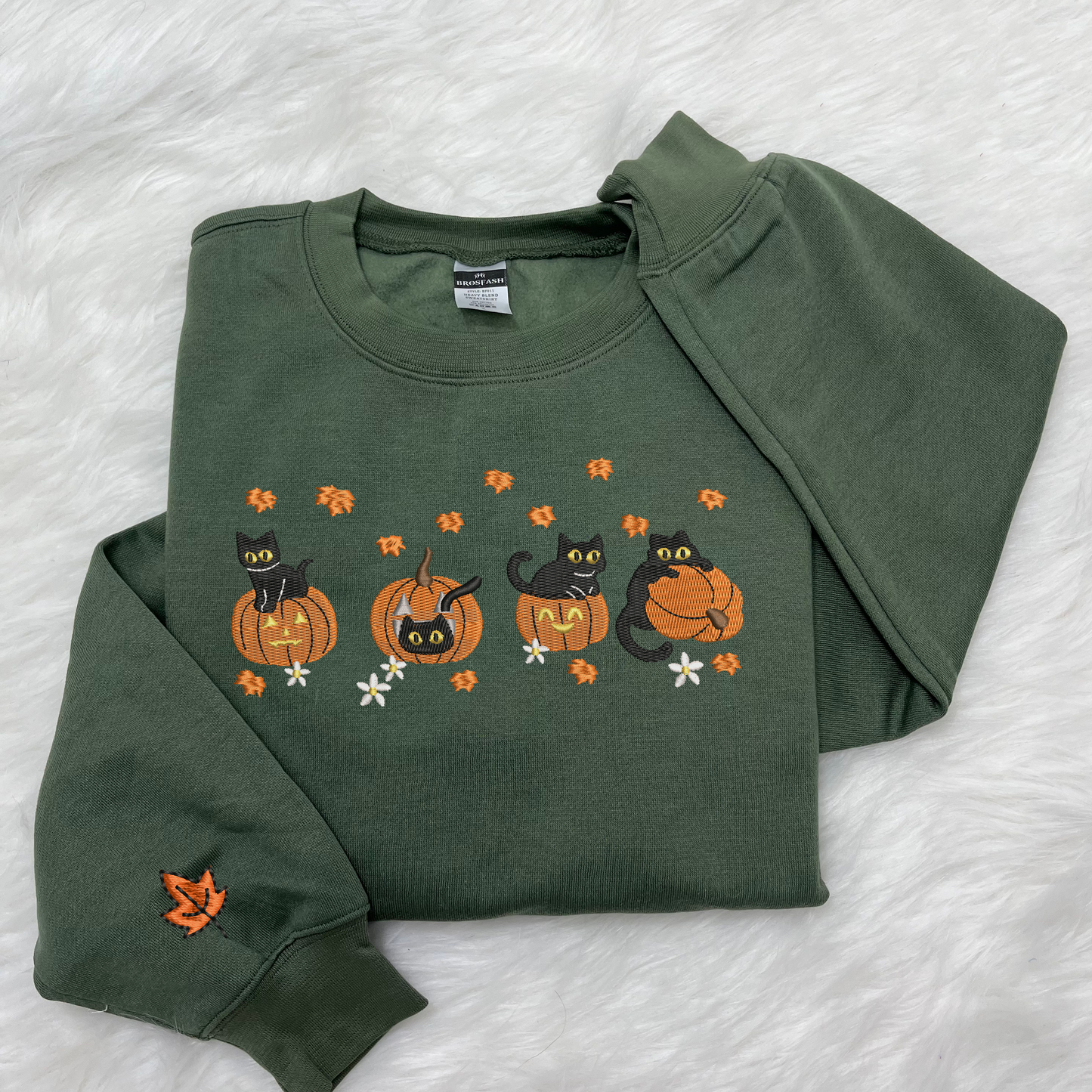 Black Cat Halloween Embroidered Crewneck Sweatshirt, Pumpkin Fall Shirt, Cat Lover Gift